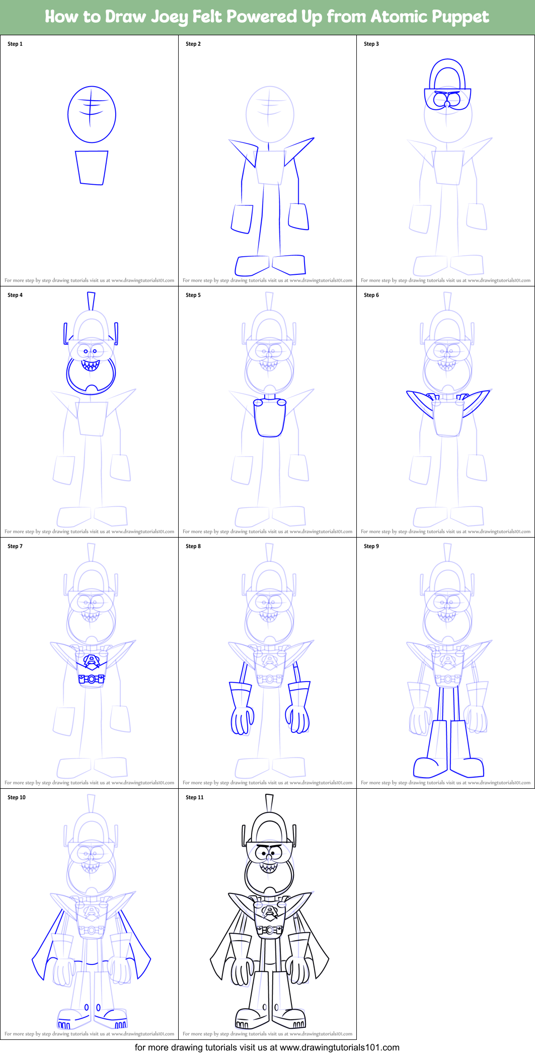 How to Draw Joey Felt Powered Up from Atomic Puppet Printable Step by Step