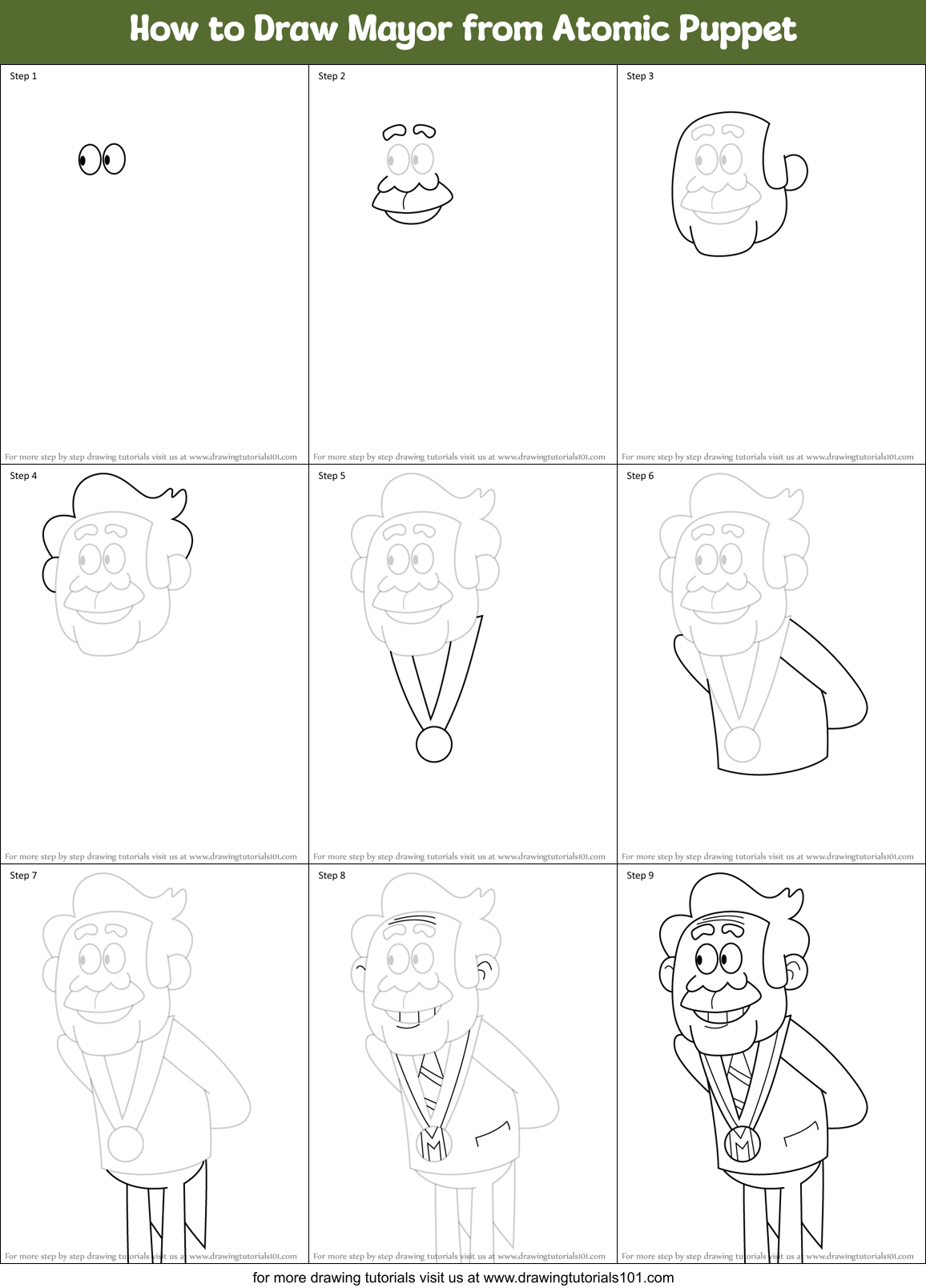 How to Draw Mayor from Atomic Puppet Printable Step by Step