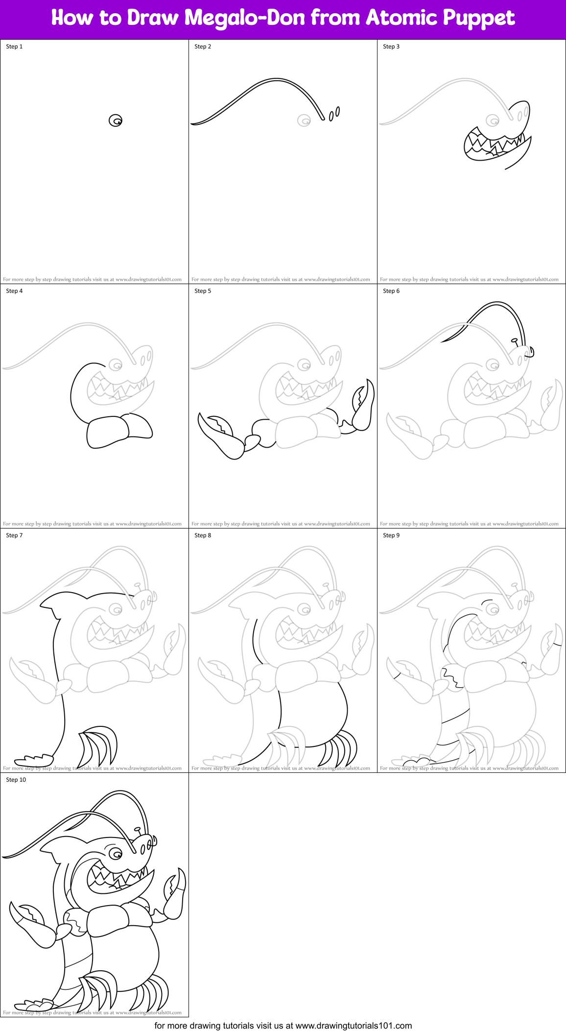 How to Draw Megalo-Don from Atomic Puppet Printable Step by Step