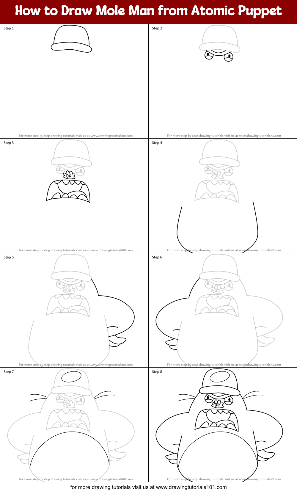 How to Draw Mole Man from Atomic Puppet Printable Step by Step