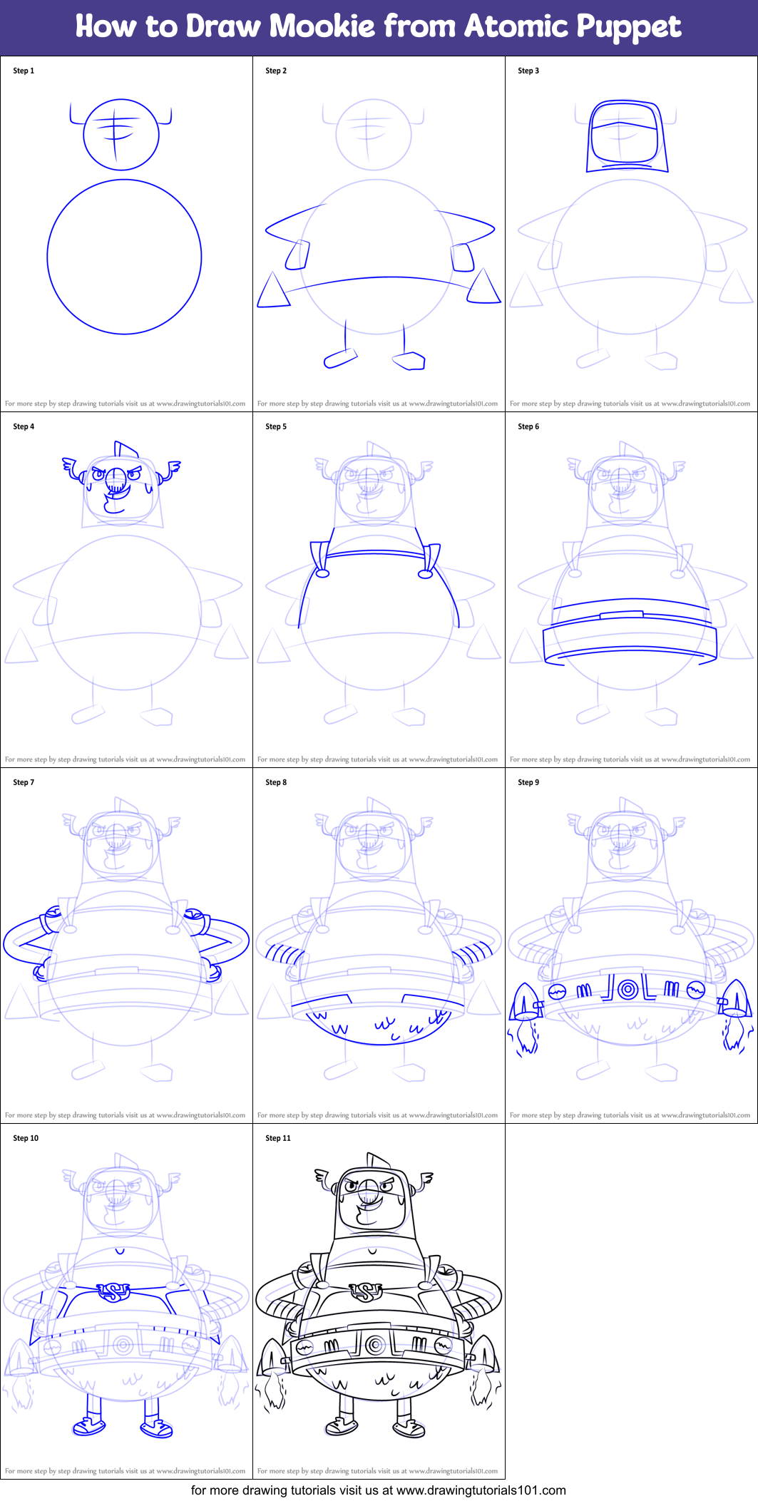 How to Draw Mookie from Atomic Puppet Printable Step by Step