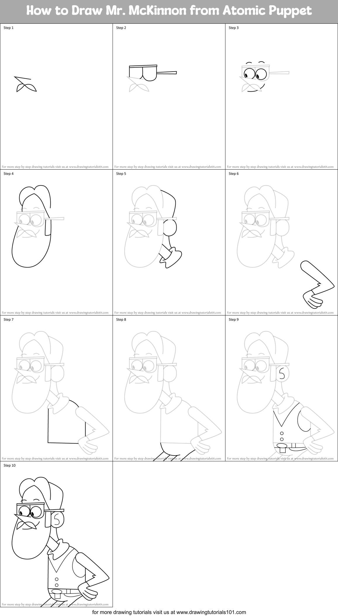How to Draw Mr. McKinnon from Atomic Puppet Printable Step by Step