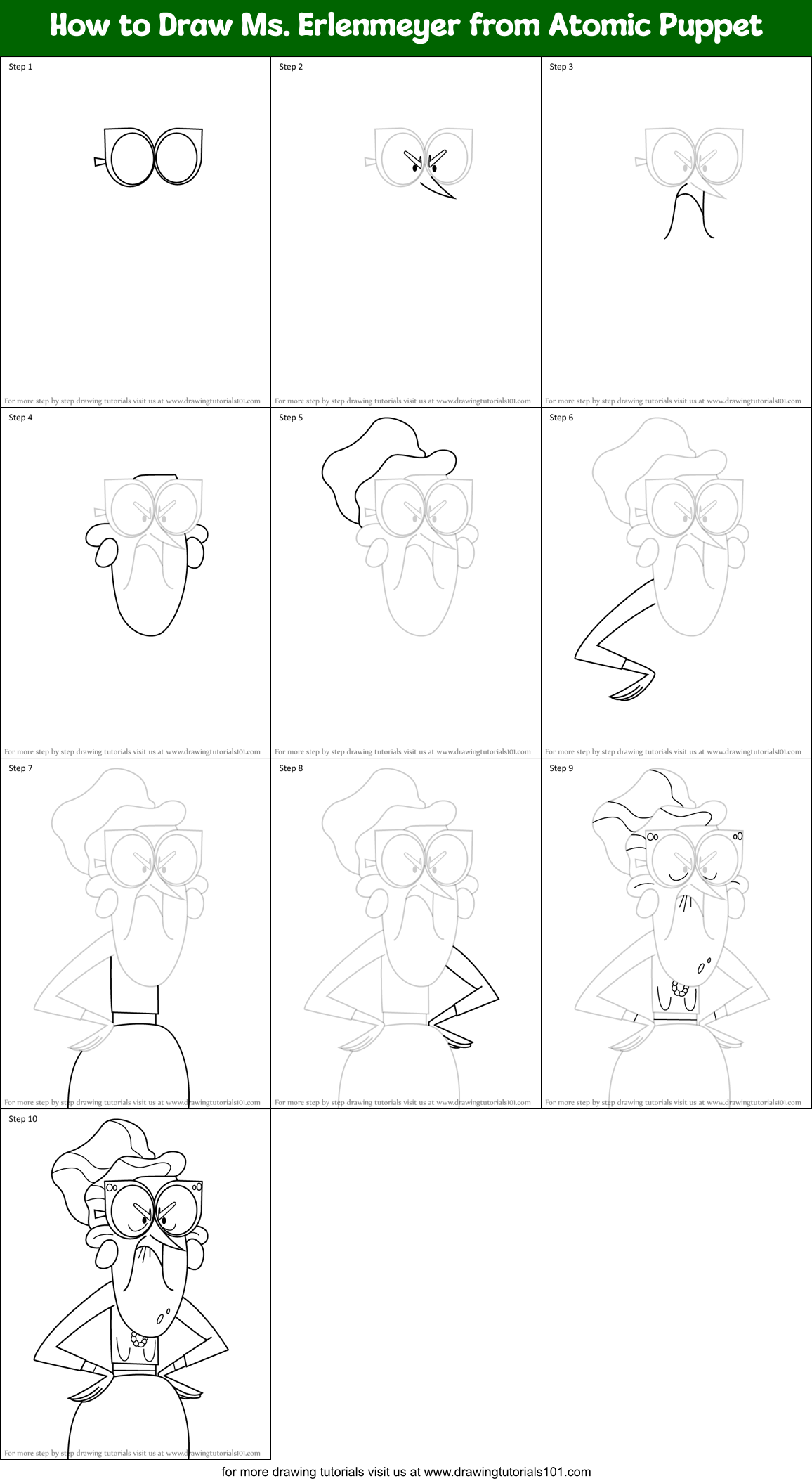 How to Draw Ms. Erlenmeyer from Atomic Puppet Printable Step by Step