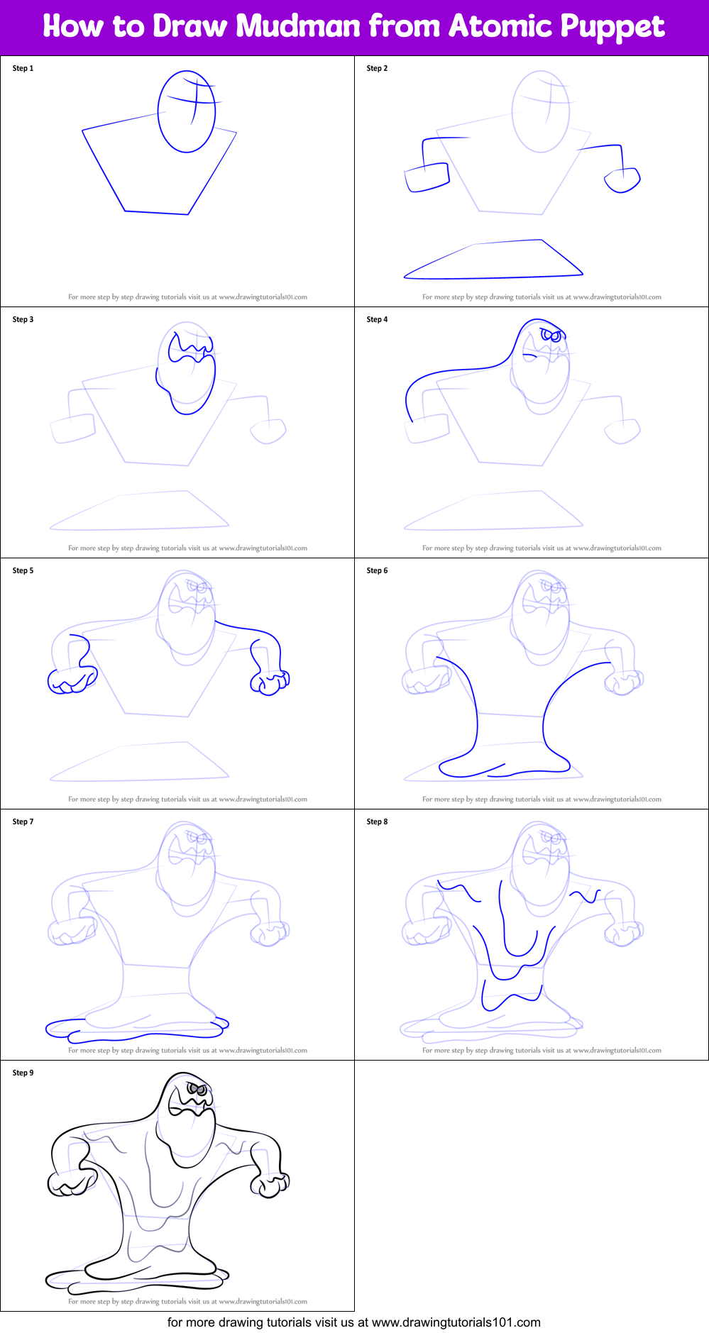 How to Draw Mudman from Atomic Puppet Printable Step by Step
