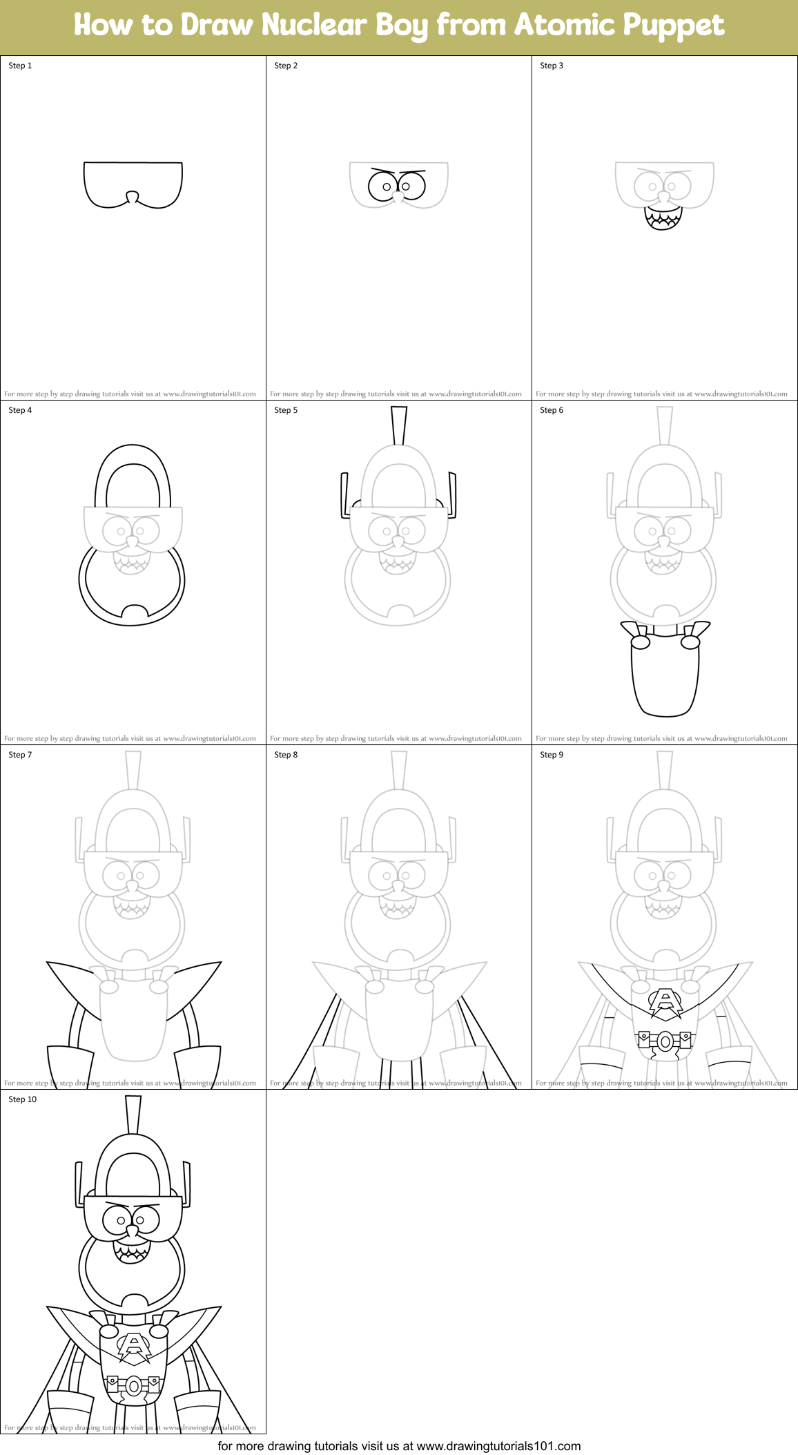 How to Draw Nuclear Boy from Atomic Puppet Printable Step by Step