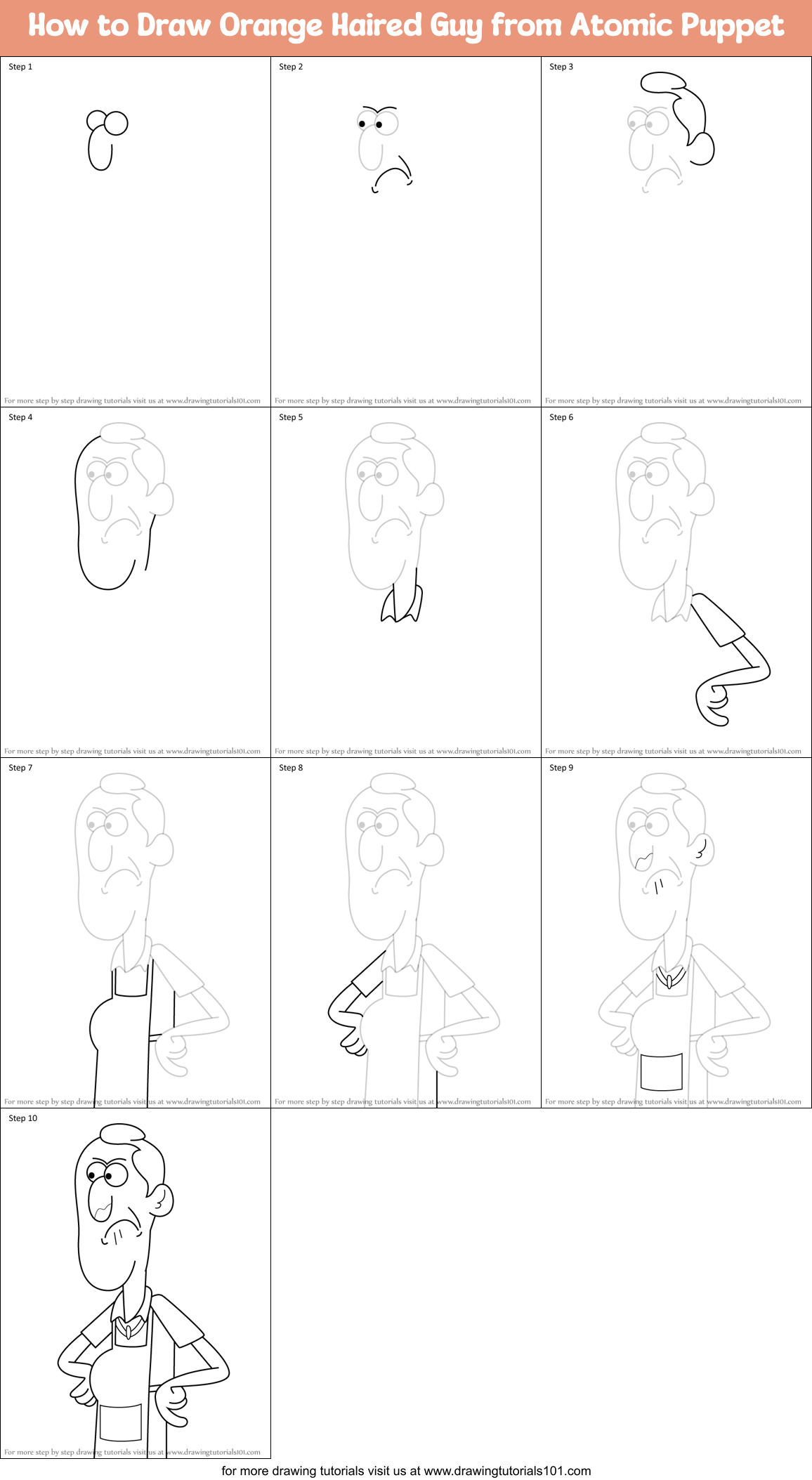 How to Draw Orange Haired Guy from Atomic Puppet Printable Step by Step
