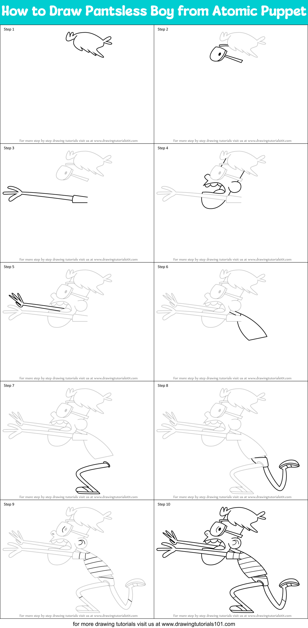 How to Draw Pantsless Boy from Atomic Puppet Printable Step by Step