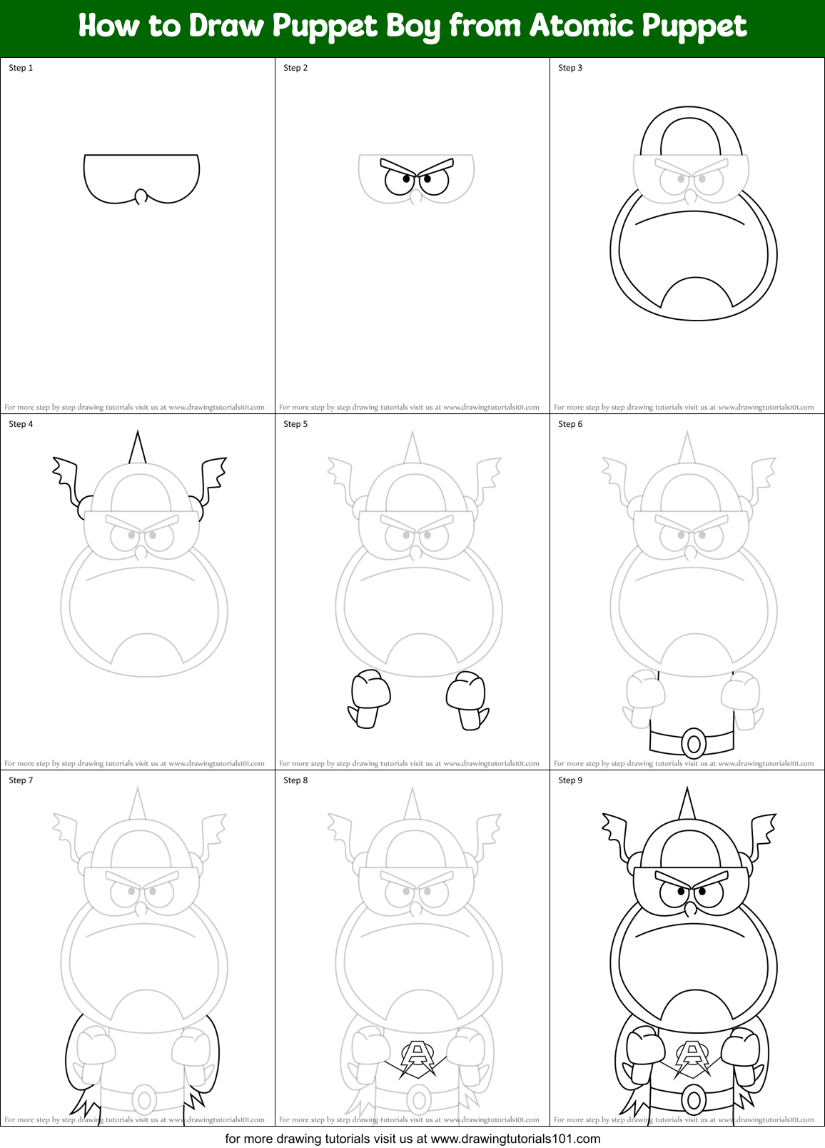 How to Draw Puppet Boy from Atomic Puppet Printable Step by Step