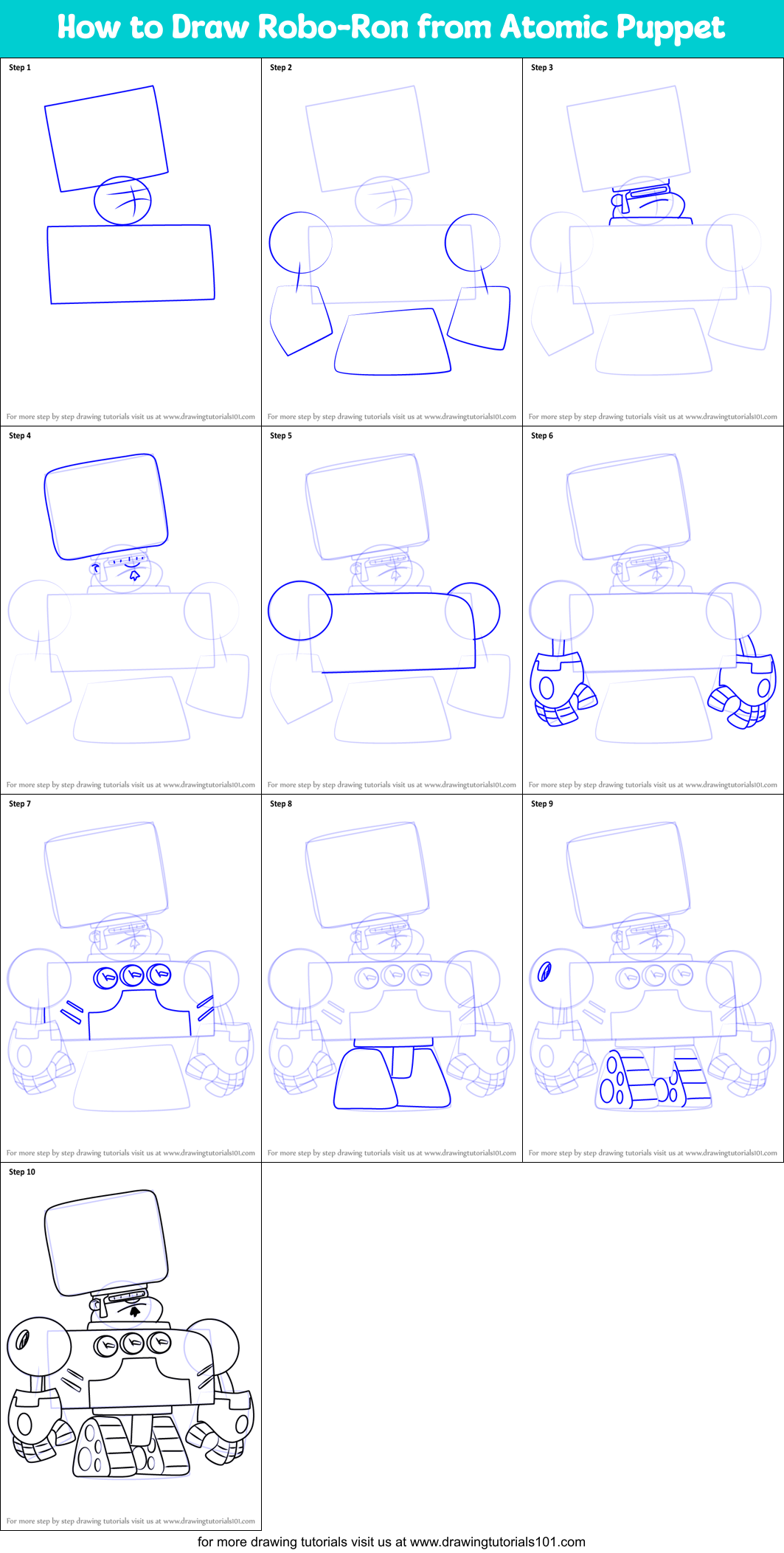 How to Draw Robo-Ron from Atomic Puppet printable step by step drawing ...