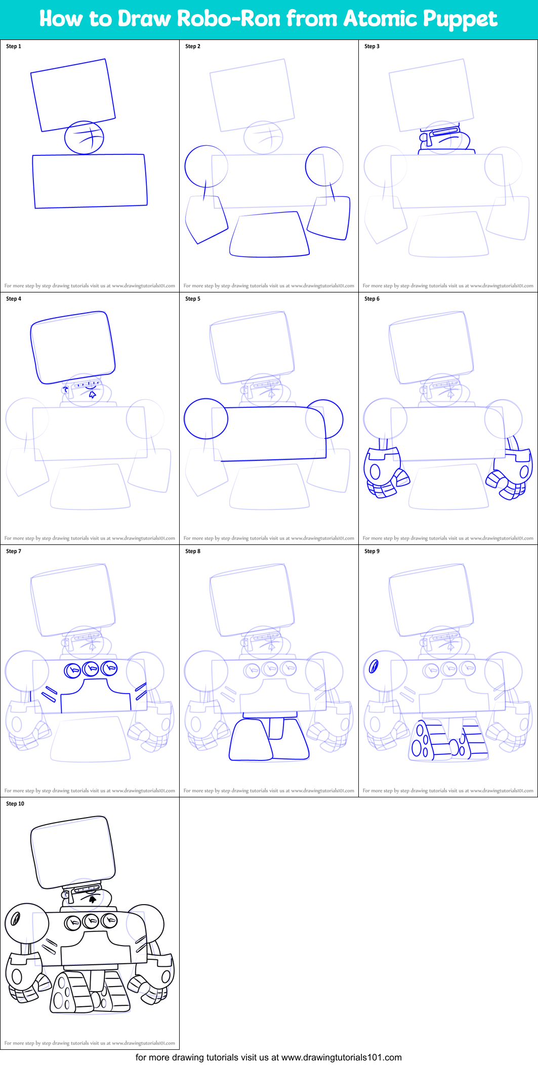 How to Draw Robo-Ron from Atomic Puppet Printable Step by Step