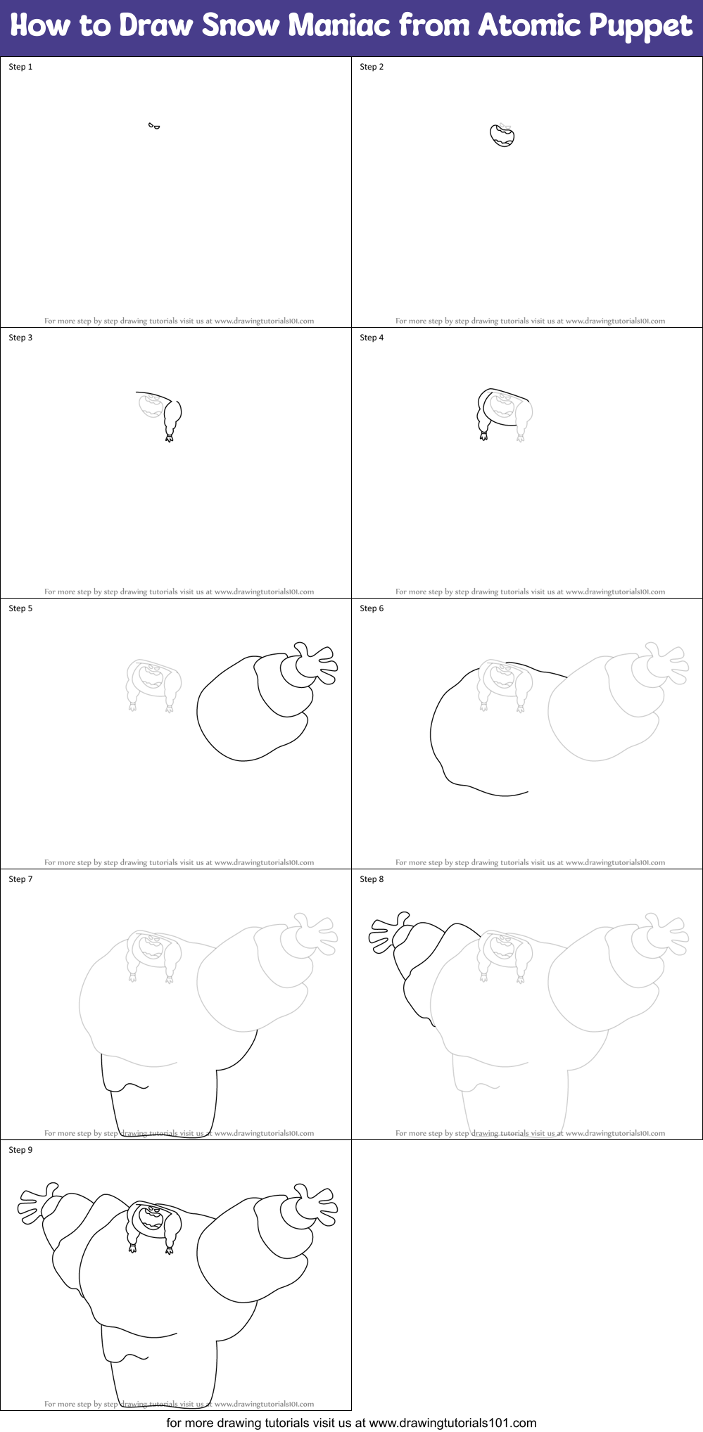 How to Draw Snow Maniac from Atomic Puppet Printable Step by Step
