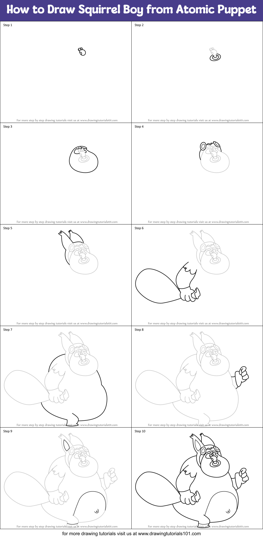 How to Draw Squirrel Boy from Atomic Puppet Printable Step by Step