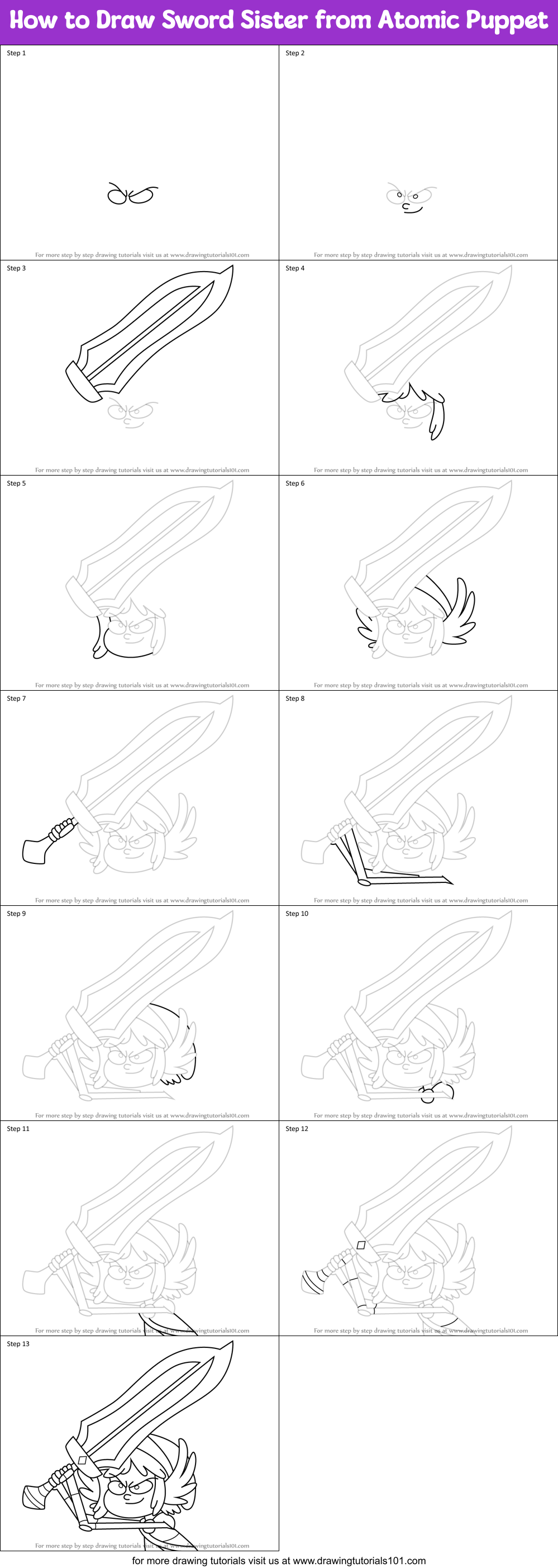 How to Draw Sword Sister from Atomic Puppet Printable Step by Step