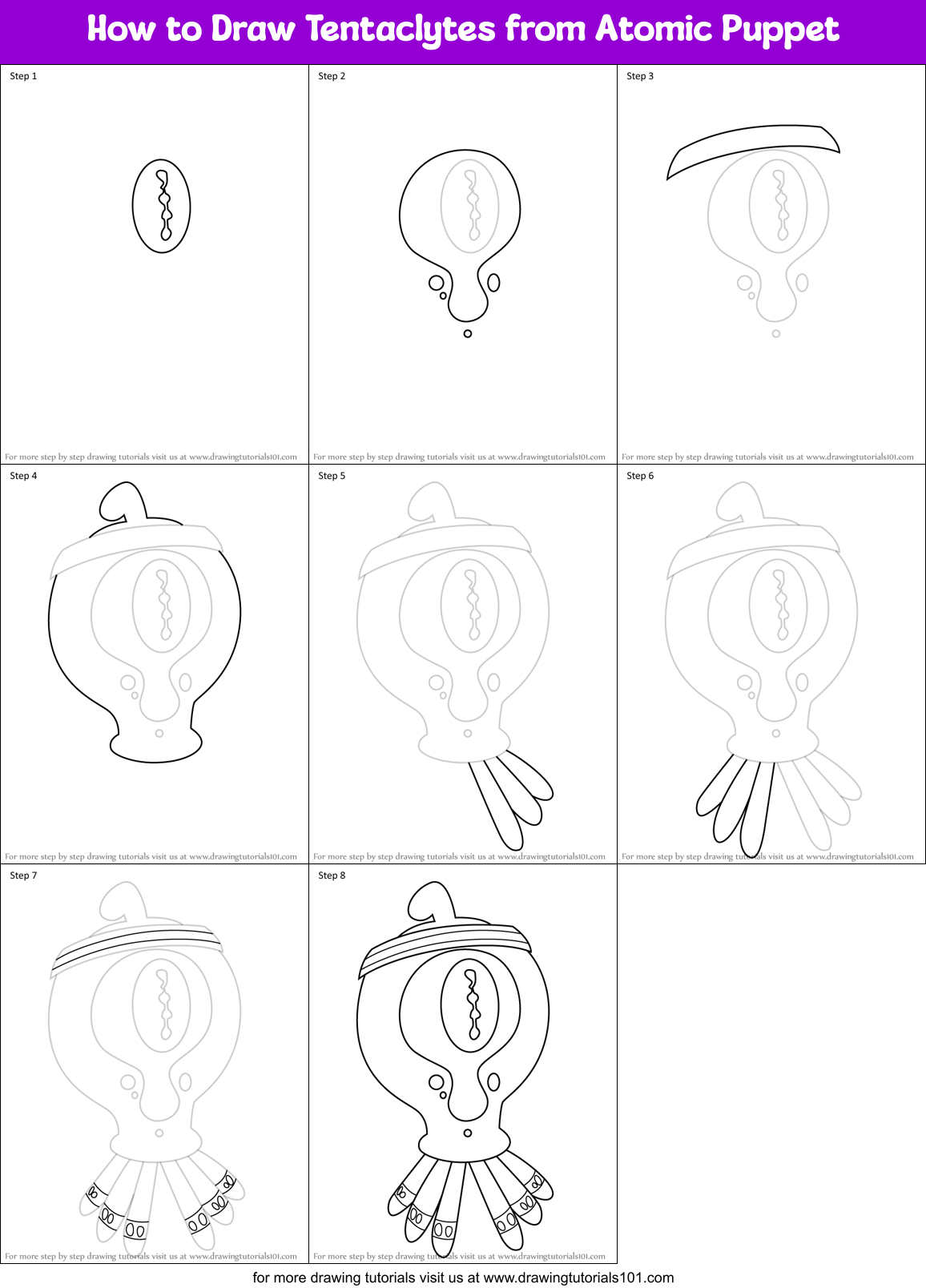 How to Draw Tentaclytes from Atomic Puppet Printable Step by Step