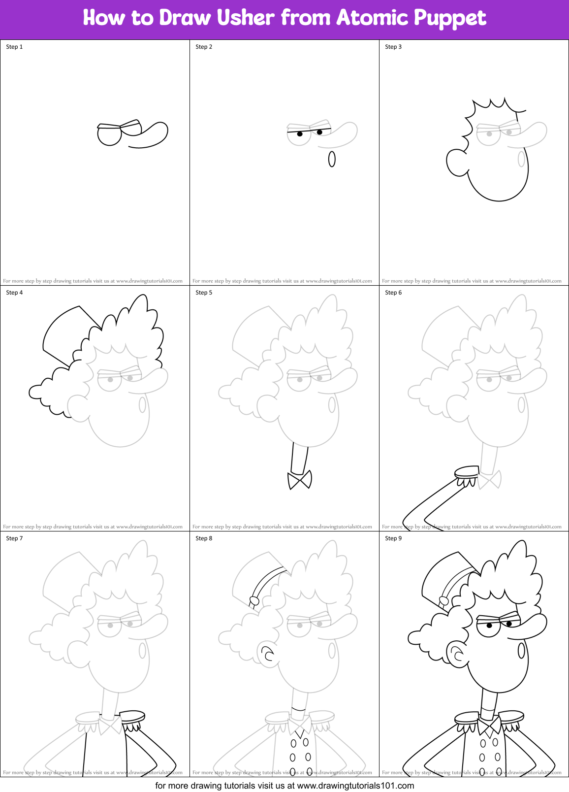 How to Draw Usher from Atomic Puppet Printable Step by Step