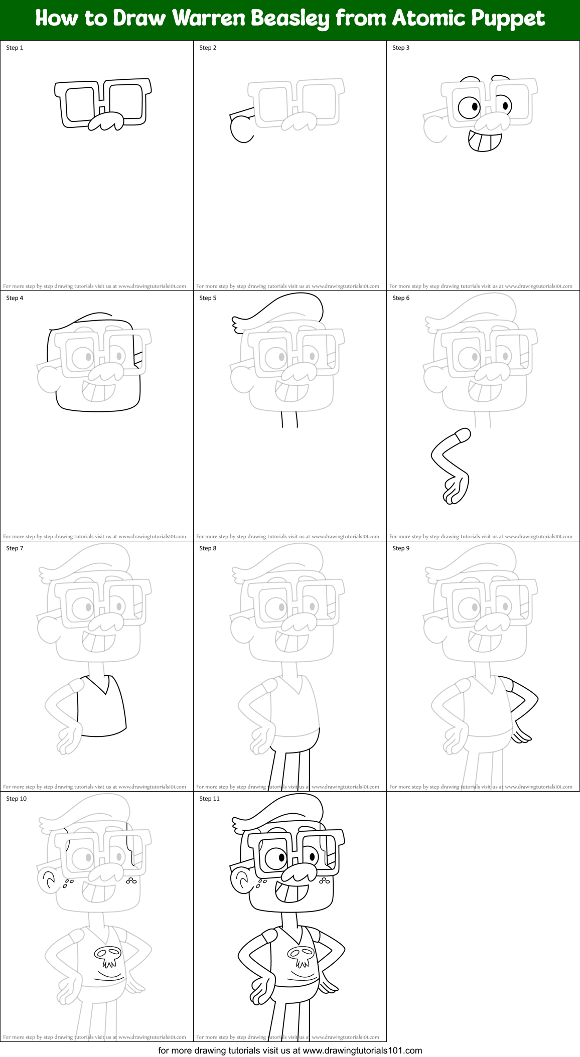 How to Draw Warren Beasley from Atomic Puppet Printable Step by Step