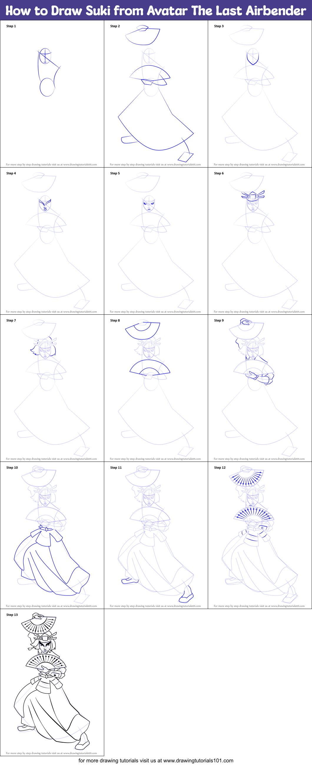 How to Draw Suki from Avatar The Last Airbender Printable Step by Step