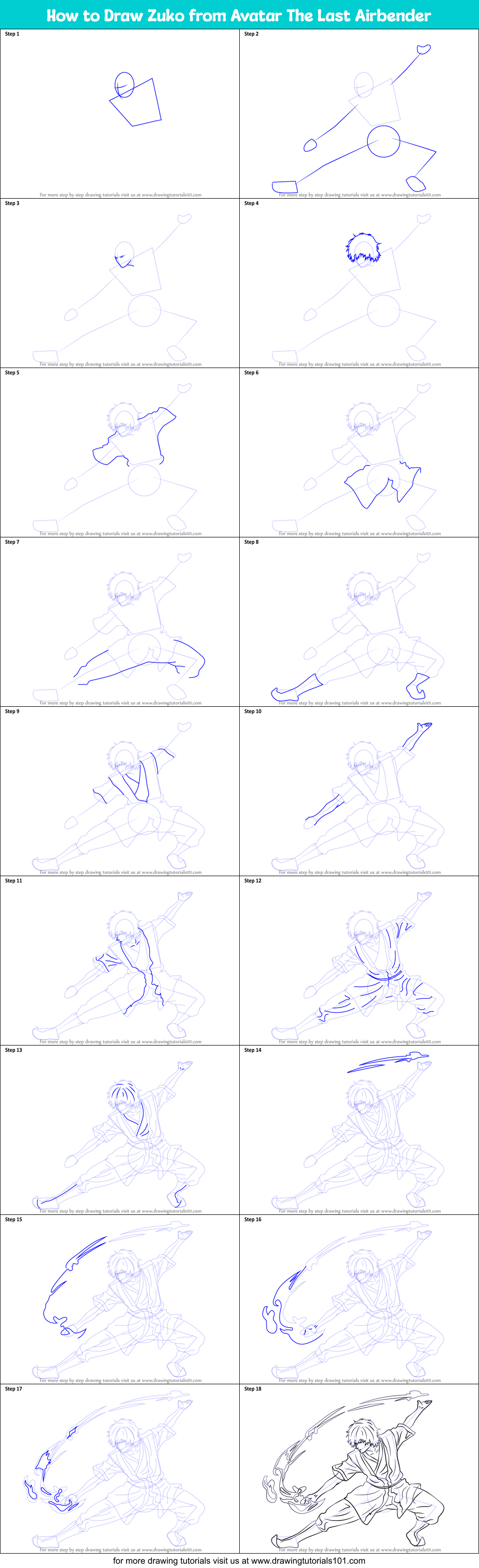 How to Draw Zuko from Avatar The Last Airbender Printable Step by Step