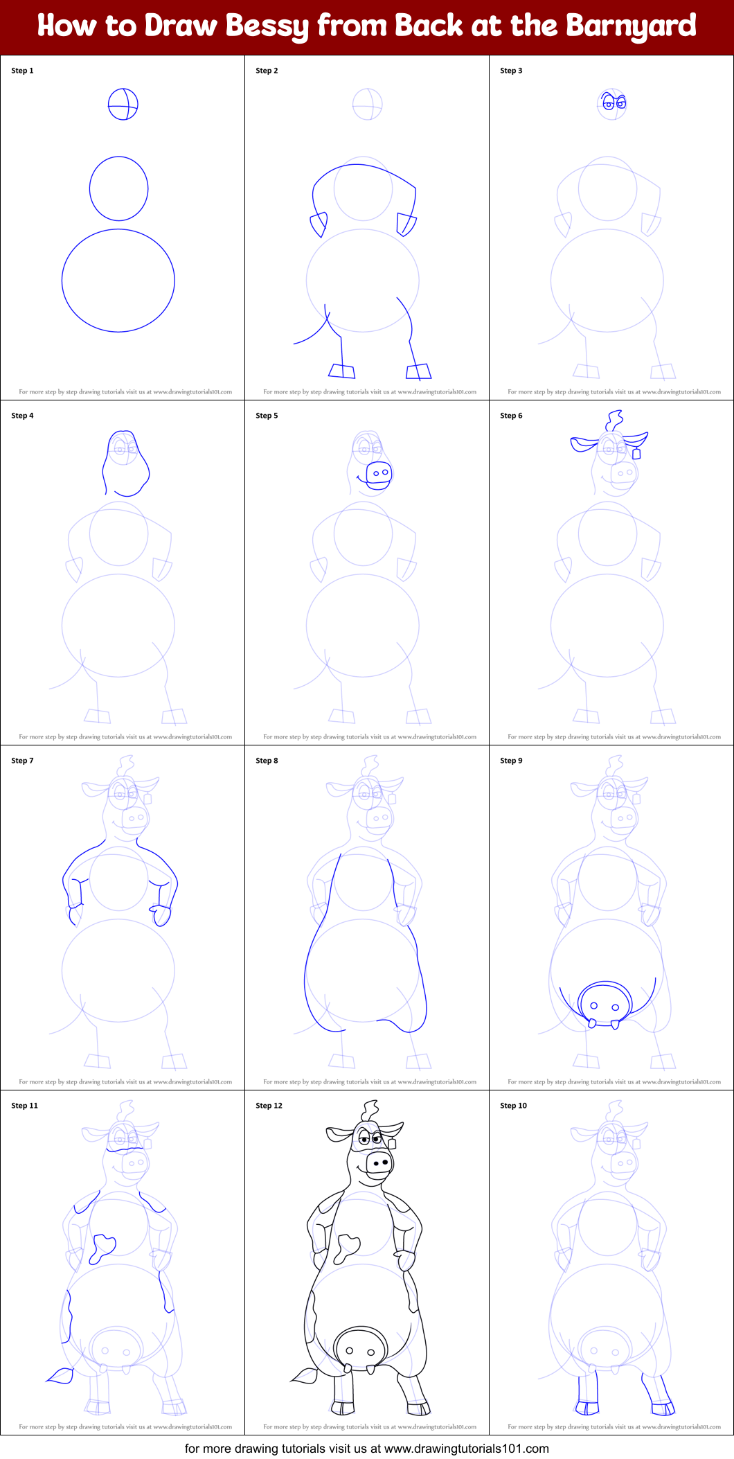 How to Draw Bessy from Back at the Barnyard Printable Step by Step