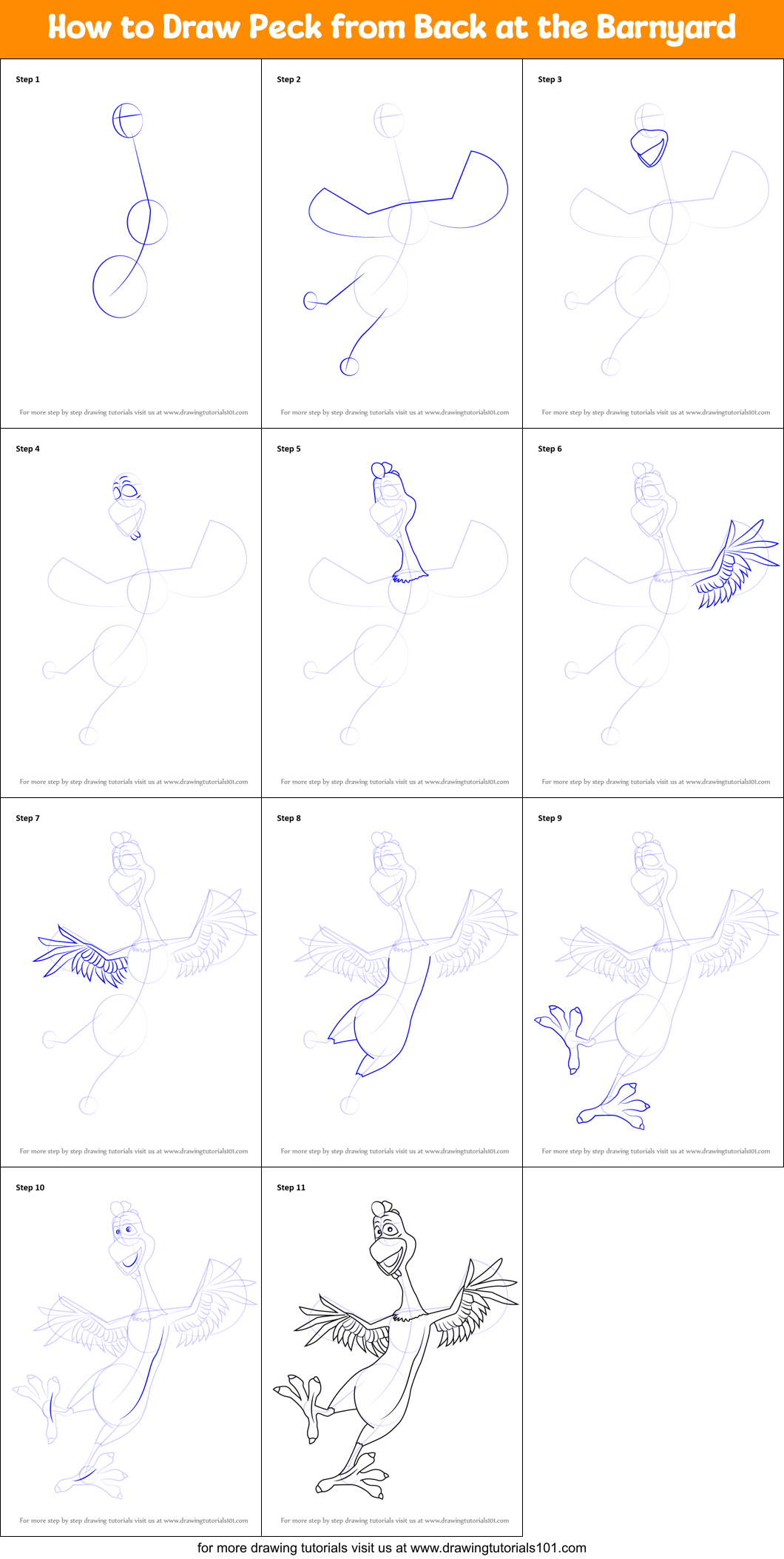 How to Draw Peck from Back at the Barnyard Printable Step by Step
