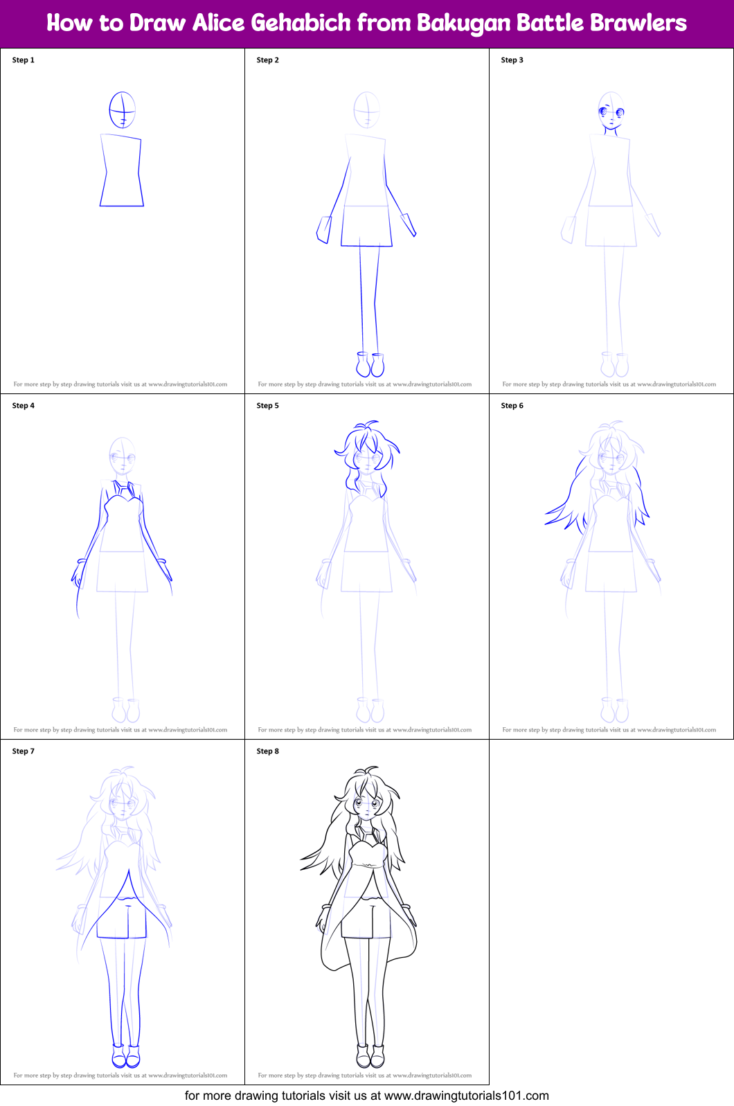 How to Draw Alice Gehabich from Bakugan Battle Brawlers Printable Step by Step