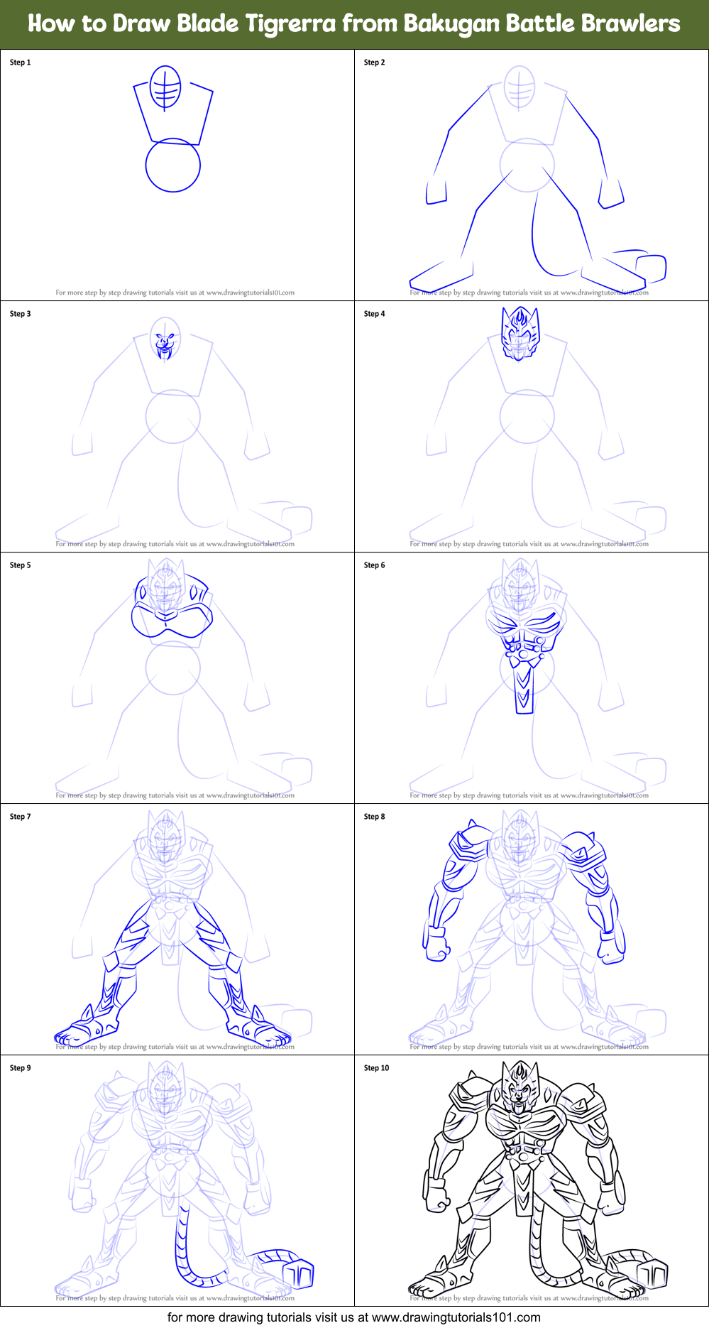 How to Draw Blade Tigrerra from Bakugan Battle Brawlers Printable Step by Step
