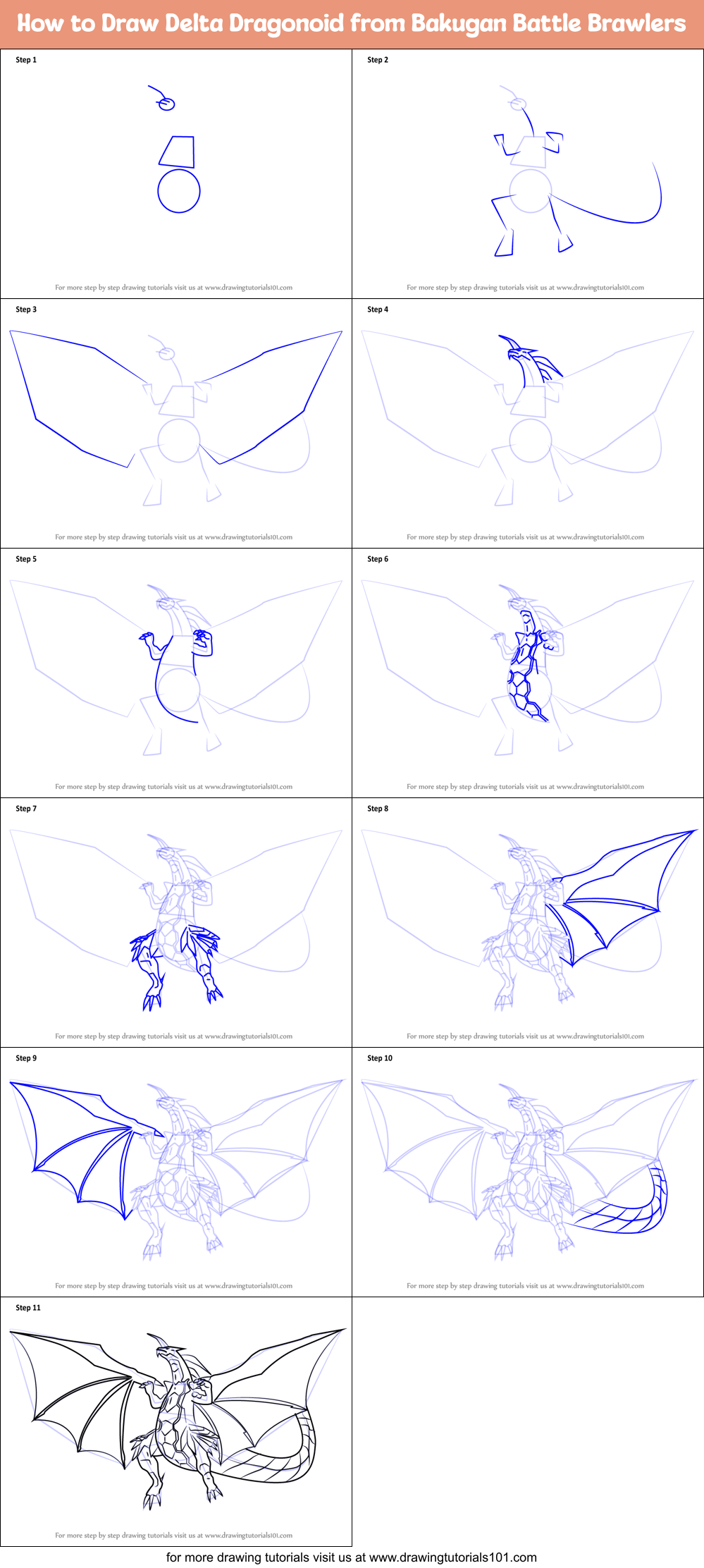 How to Draw Delta Dragonoid from Bakugan Battle Brawlers Printable Step by Step