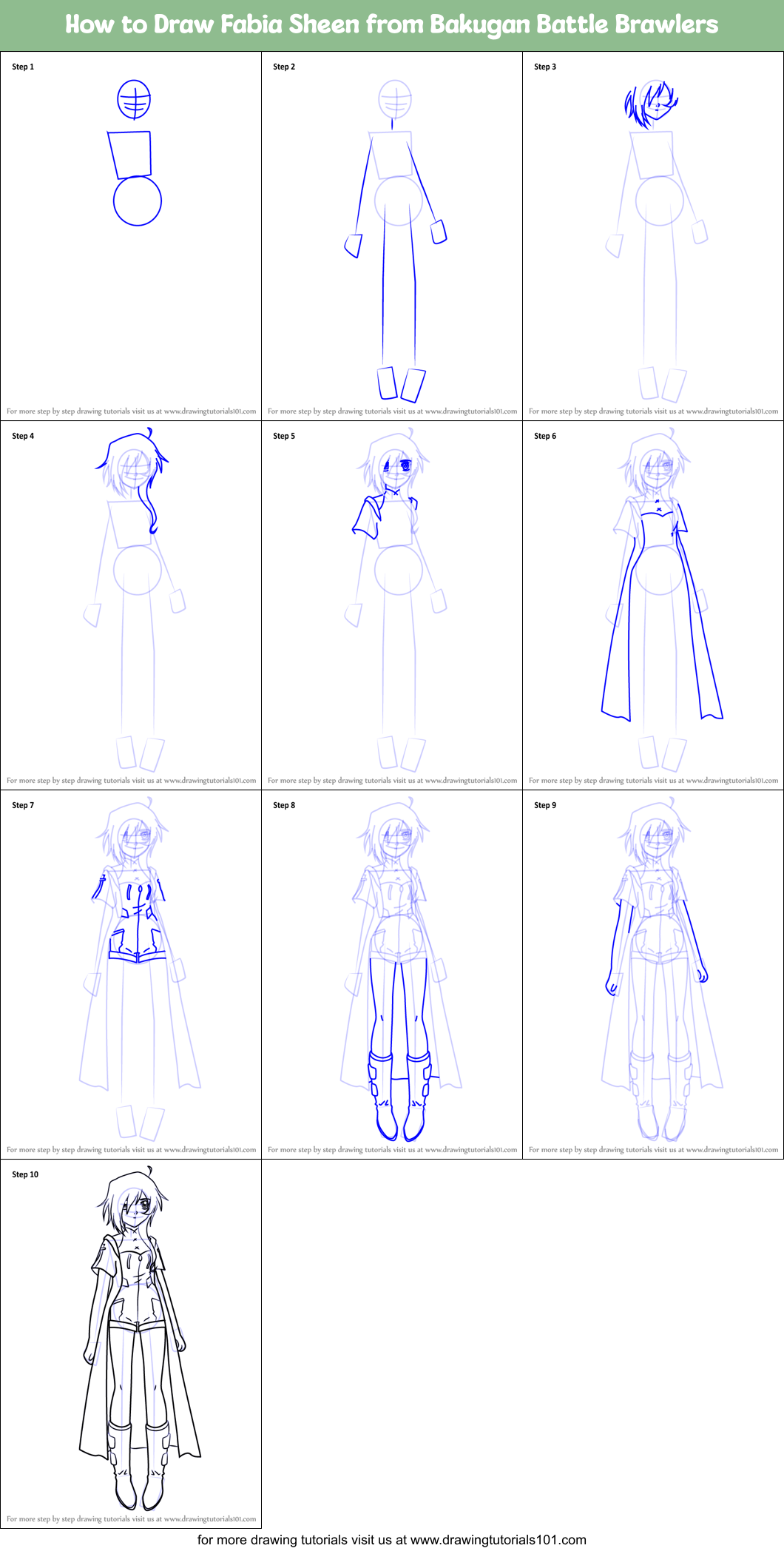 How to Draw Fabia Sheen from Bakugan Battle Brawlers Printable Step by Step