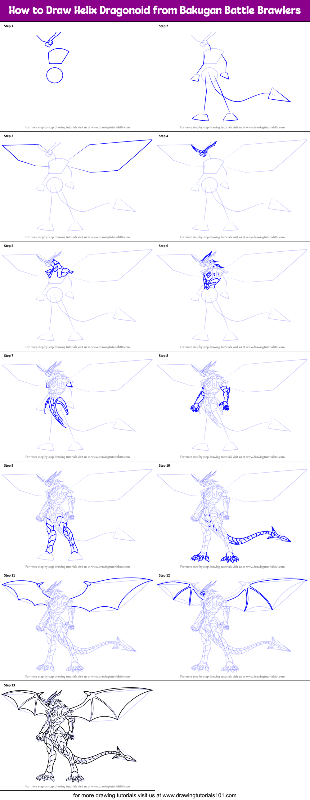 How to Draw Helix Dragonoid from Bakugan Battle Brawlers Printable Step by Step