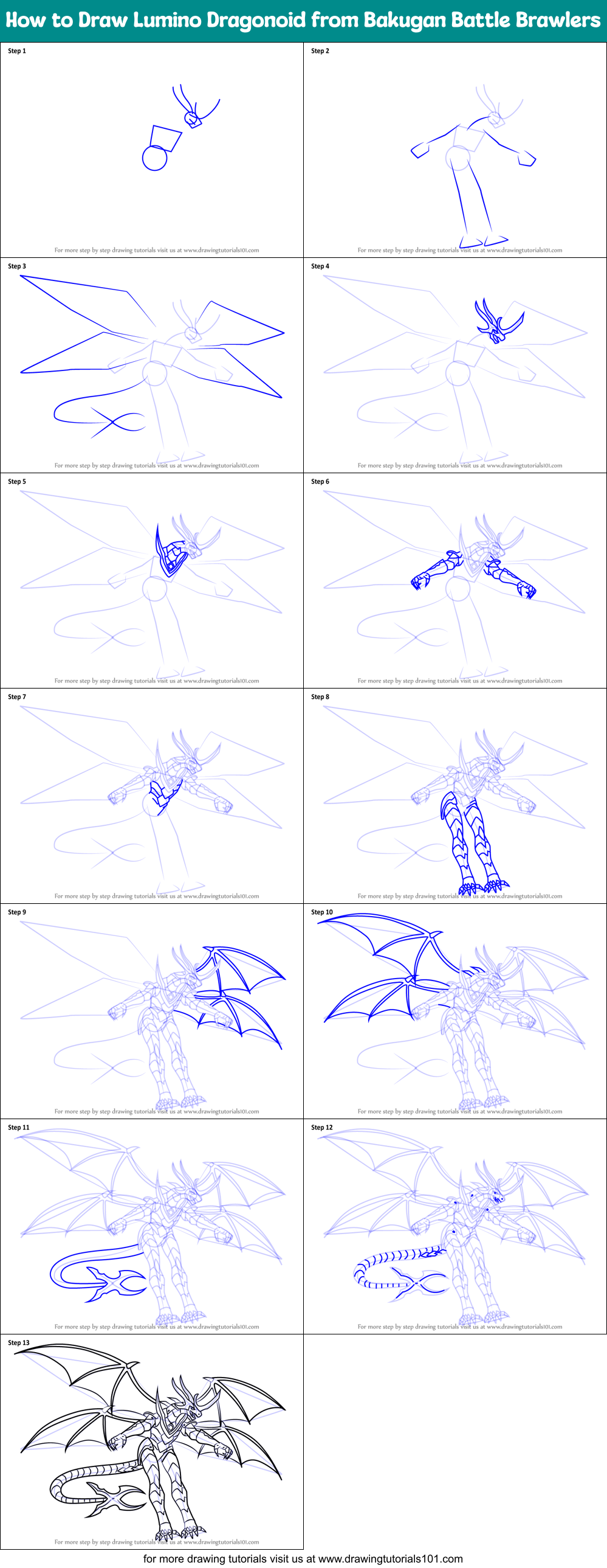 How to Draw Lumino Dragonoid from Bakugan Battle Brawlers Printable Step by Step