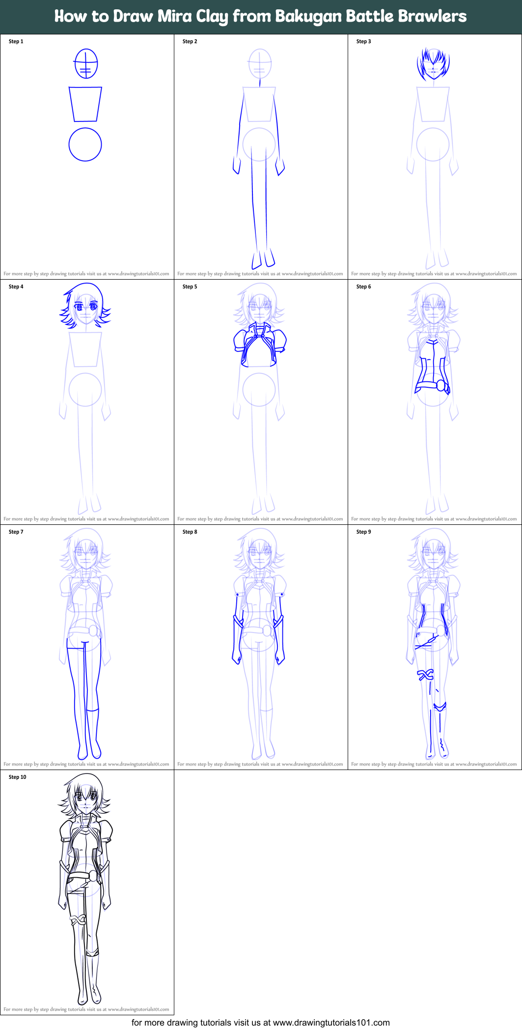 How to Draw Mira Clay from Bakugan Battle Brawlers Printable Step by Step