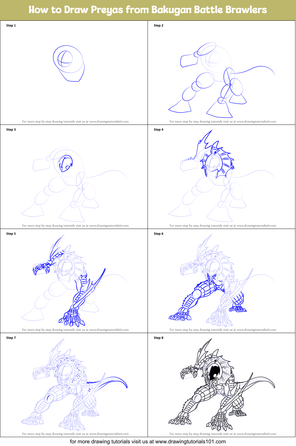 How to Draw Preyas from Bakugan Battle Brawlers Printable Step by Step