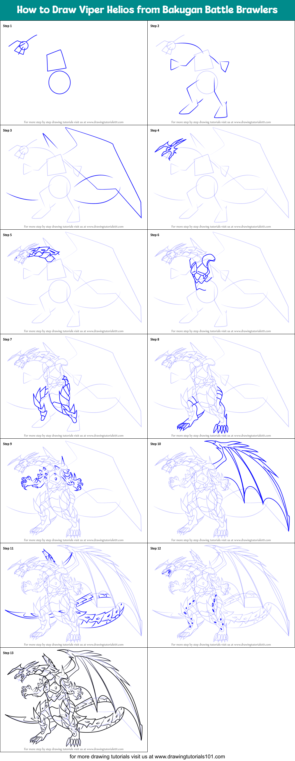 How to Draw Viper Helios from Bakugan Battle Brawlers Printable Step by Step