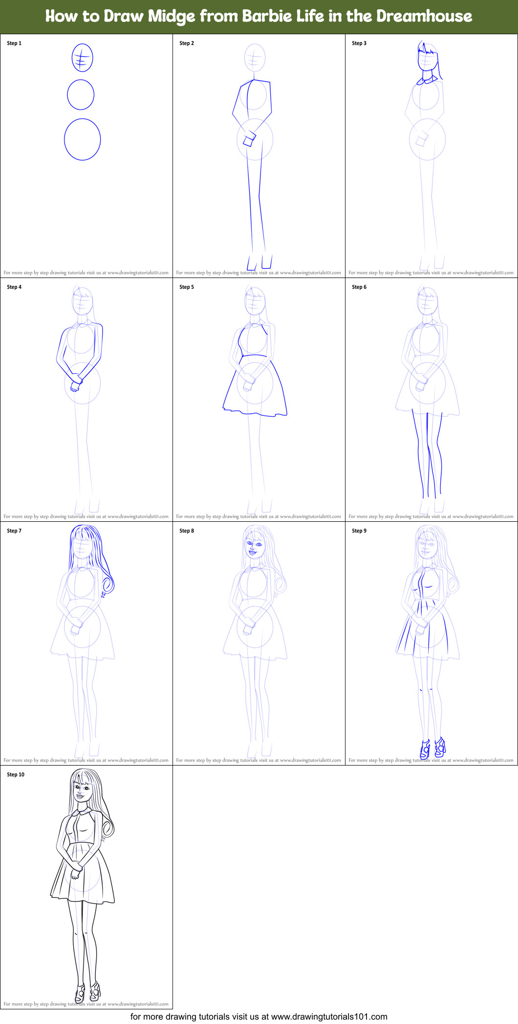 How to Draw Midge from Barbie Life in the Dreamhouse Printable Step by Step