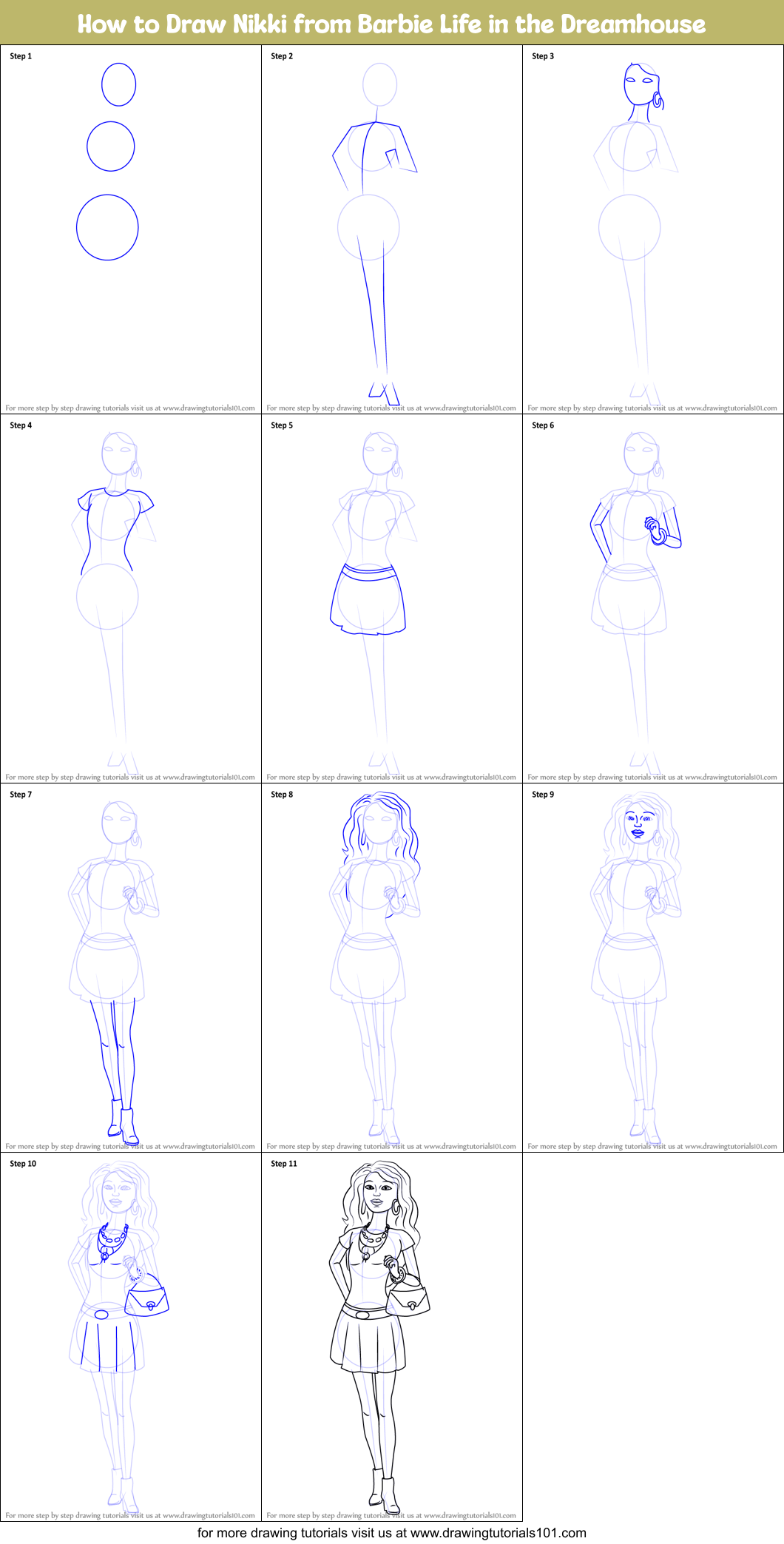 How to Draw Nikki from Barbie Life in the Dreamhouse Printable Step by Step
