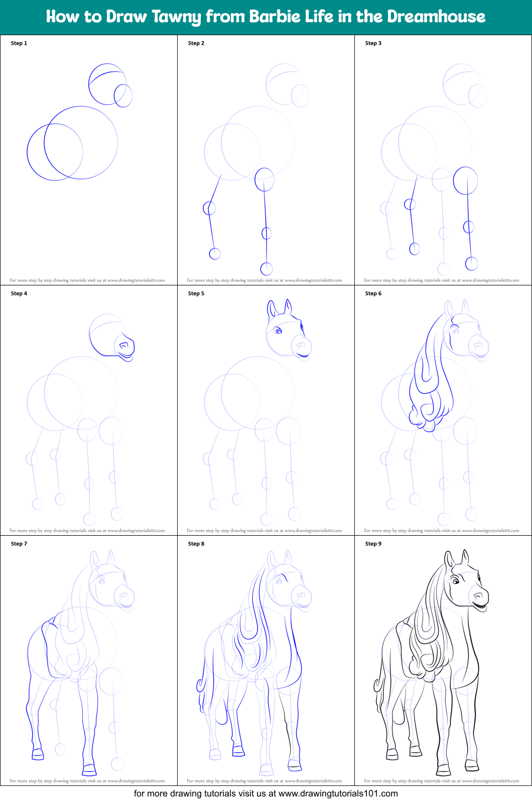 How to Draw Tawny from Barbie Life in the Dreamhouse Printable Step by Step