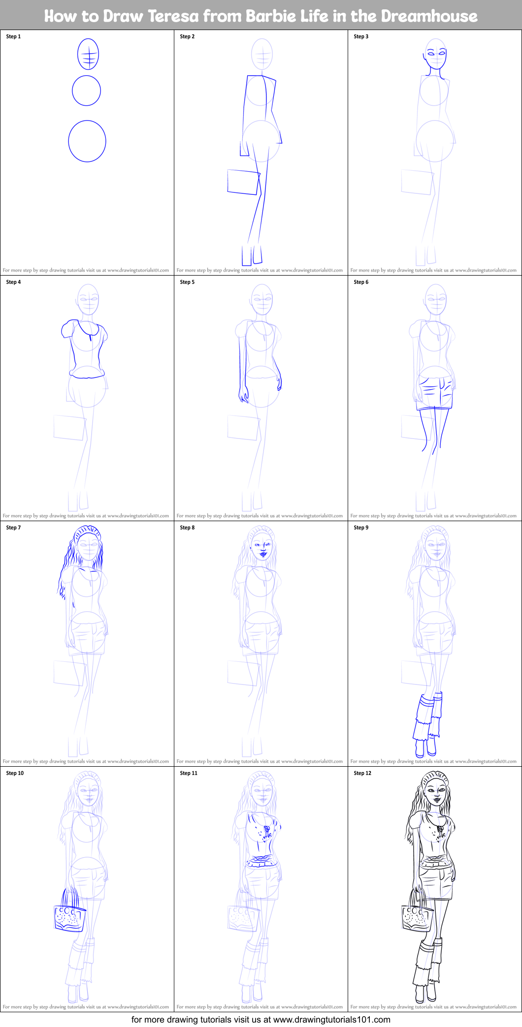 How to Draw Teresa from Barbie Life in the Dreamhouse Printable Step by Step