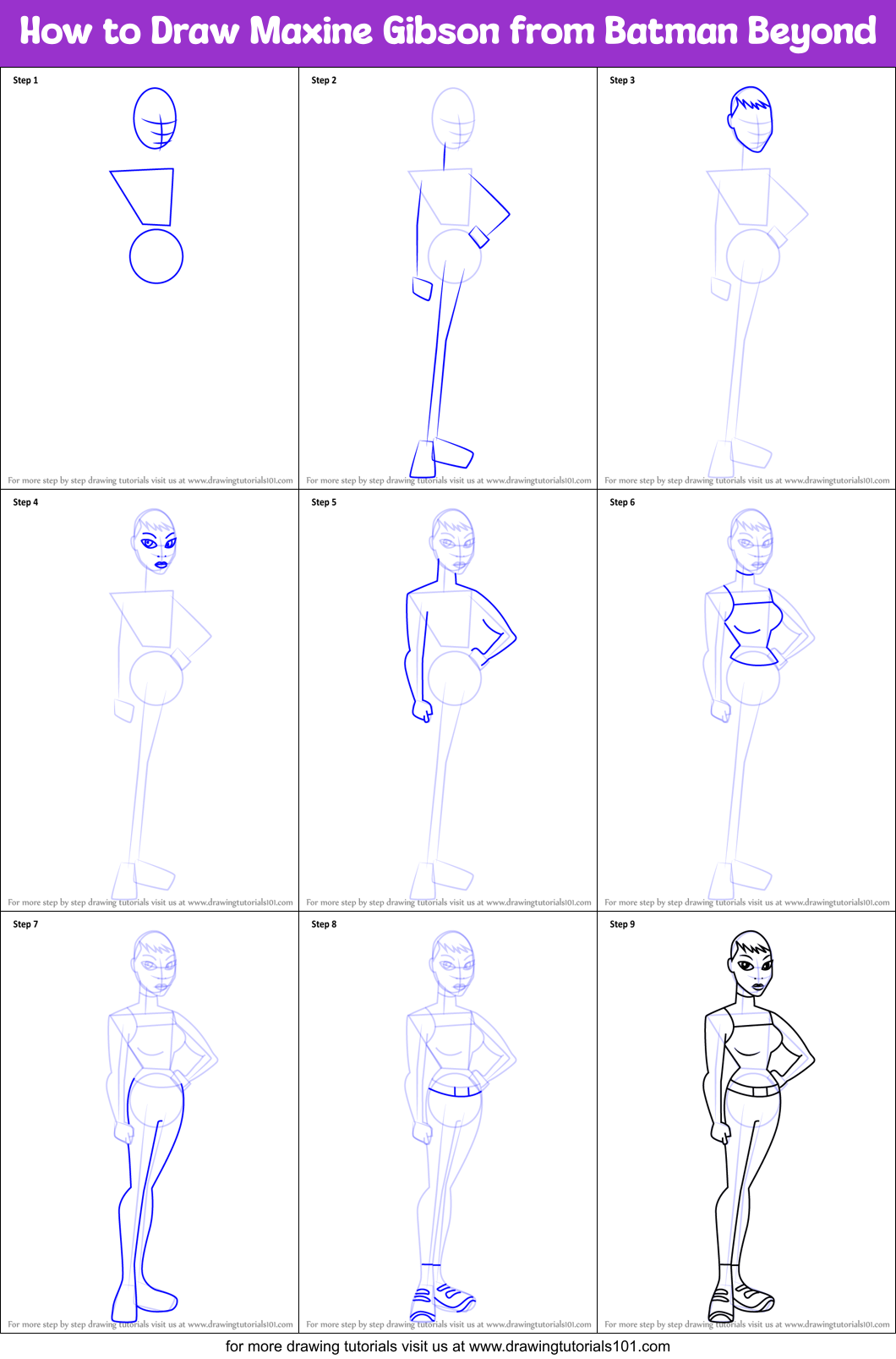 How to Draw Maxine Gibson from Batman Beyond Printable Step by Step