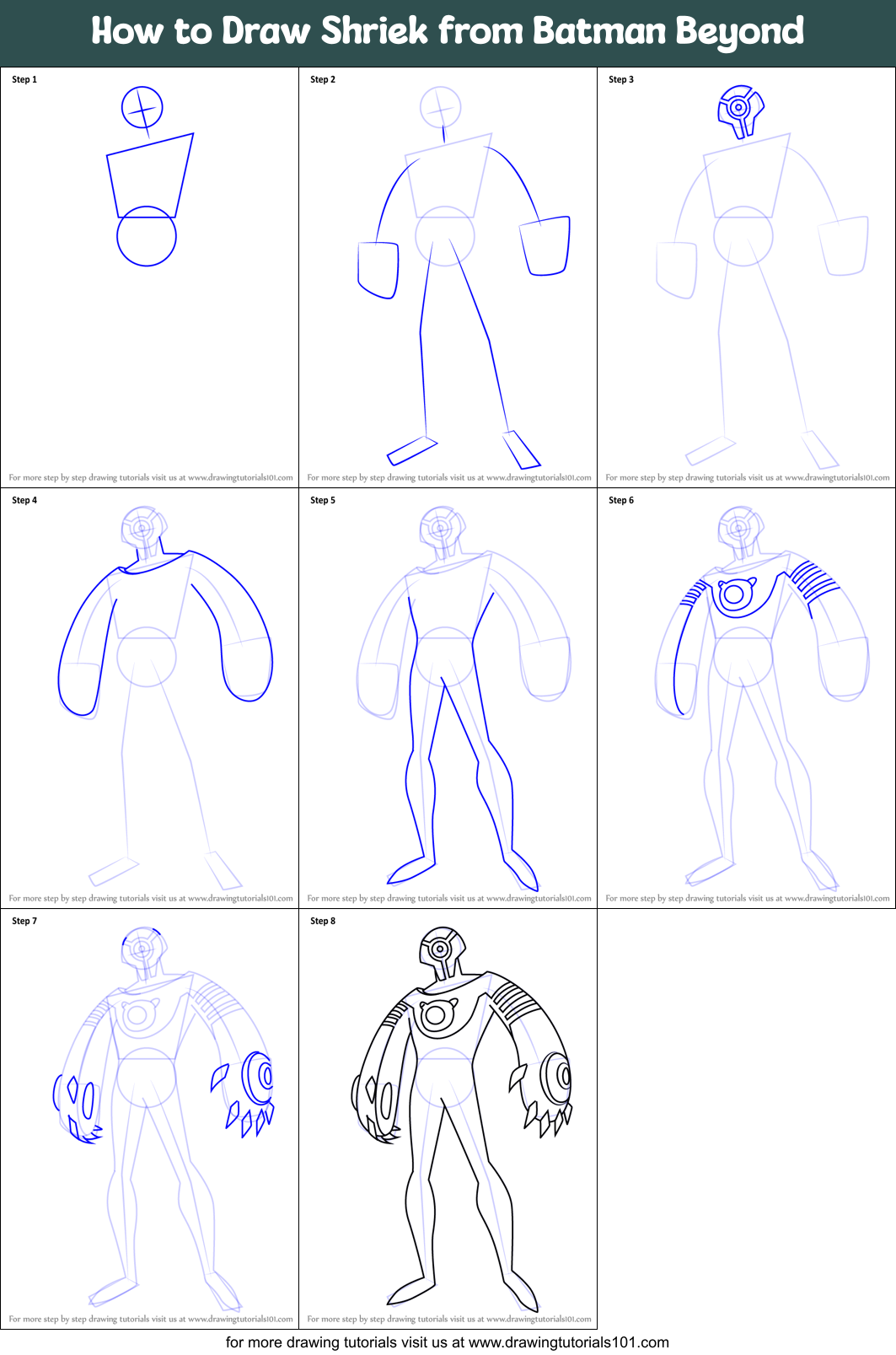 How to Draw Shriek from Batman Beyond Printable Step by Step