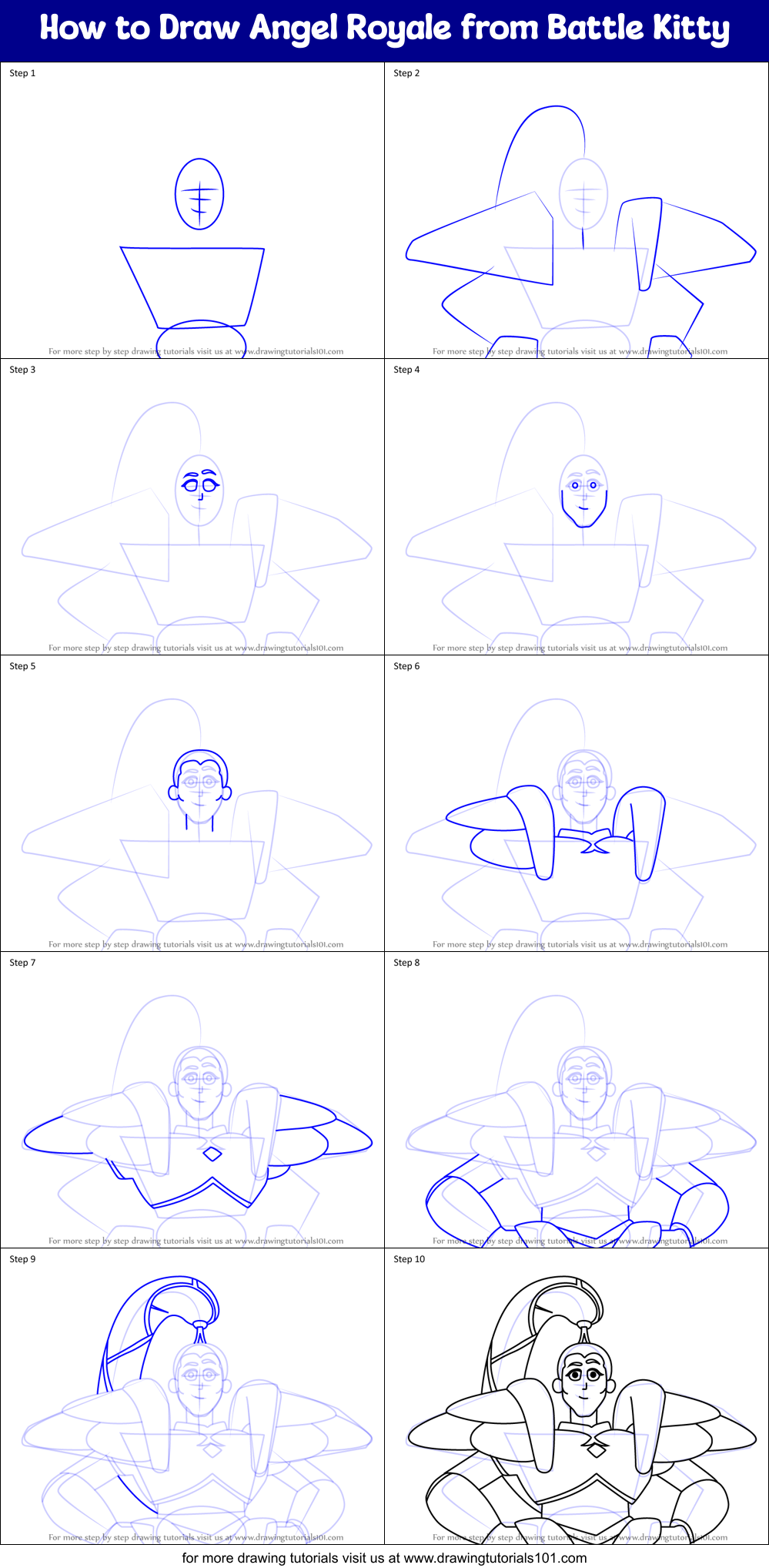 How to Draw Angel Royale from Battle Kitty Printable Step by Step