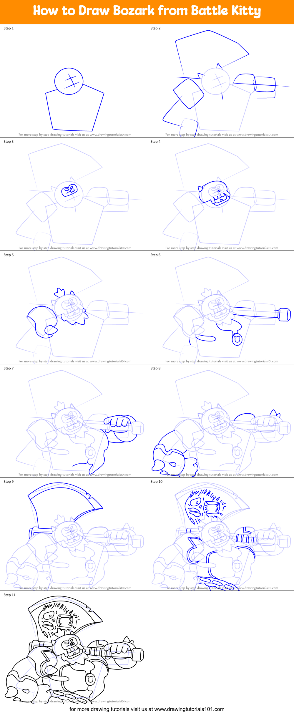 How to Draw Bozark from Battle Kitty Printable Step by Step