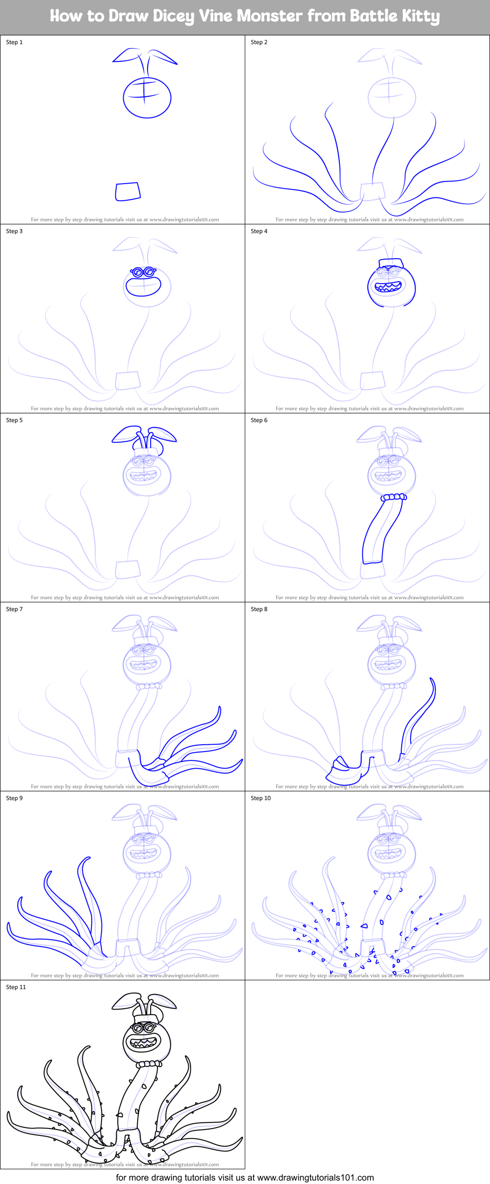 How to Draw Dicey Vine Monster from Battle Kitty Printable Step by Step
