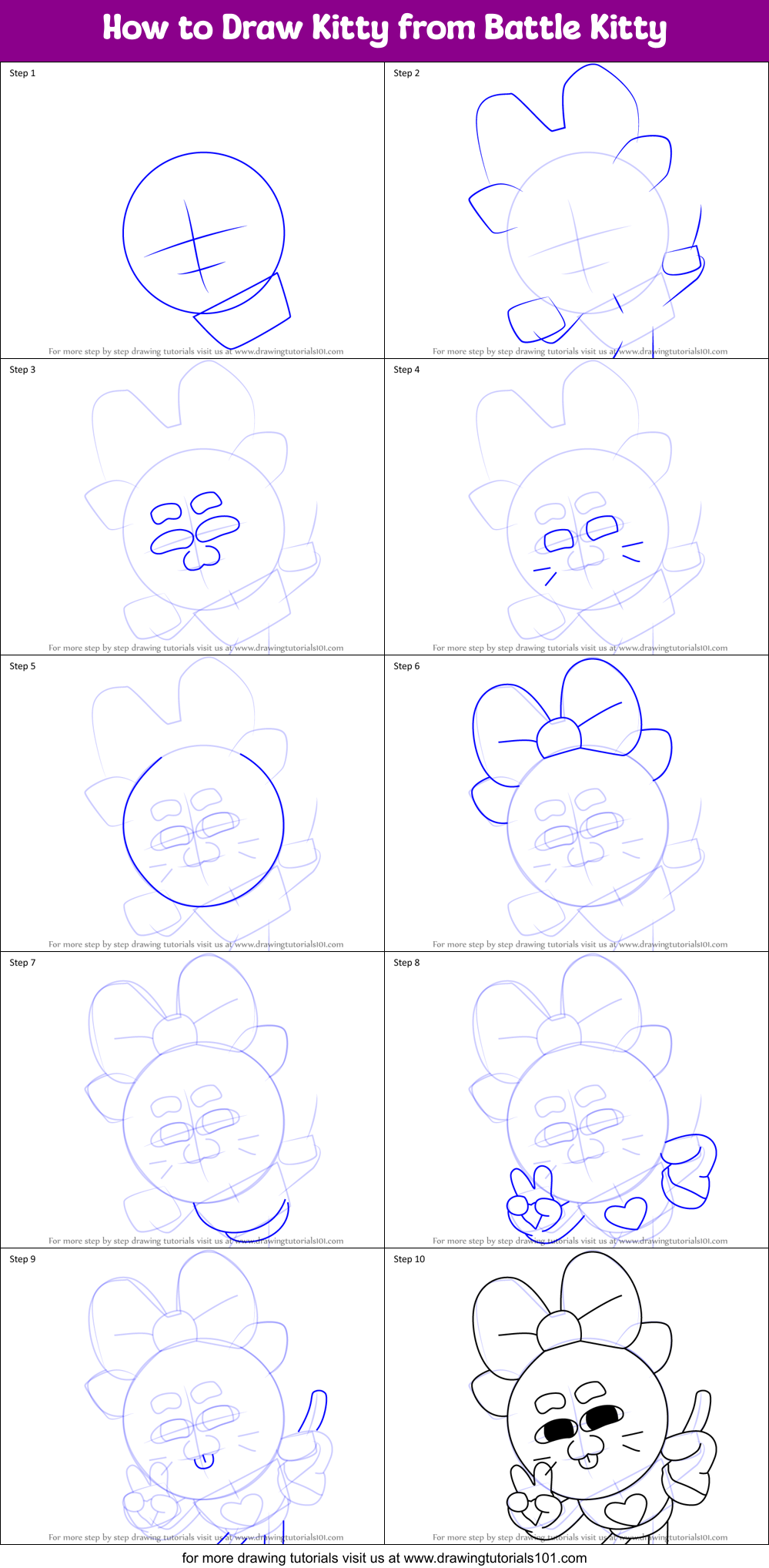 How to Draw Kitty from Battle Kitty Printable Step by Step