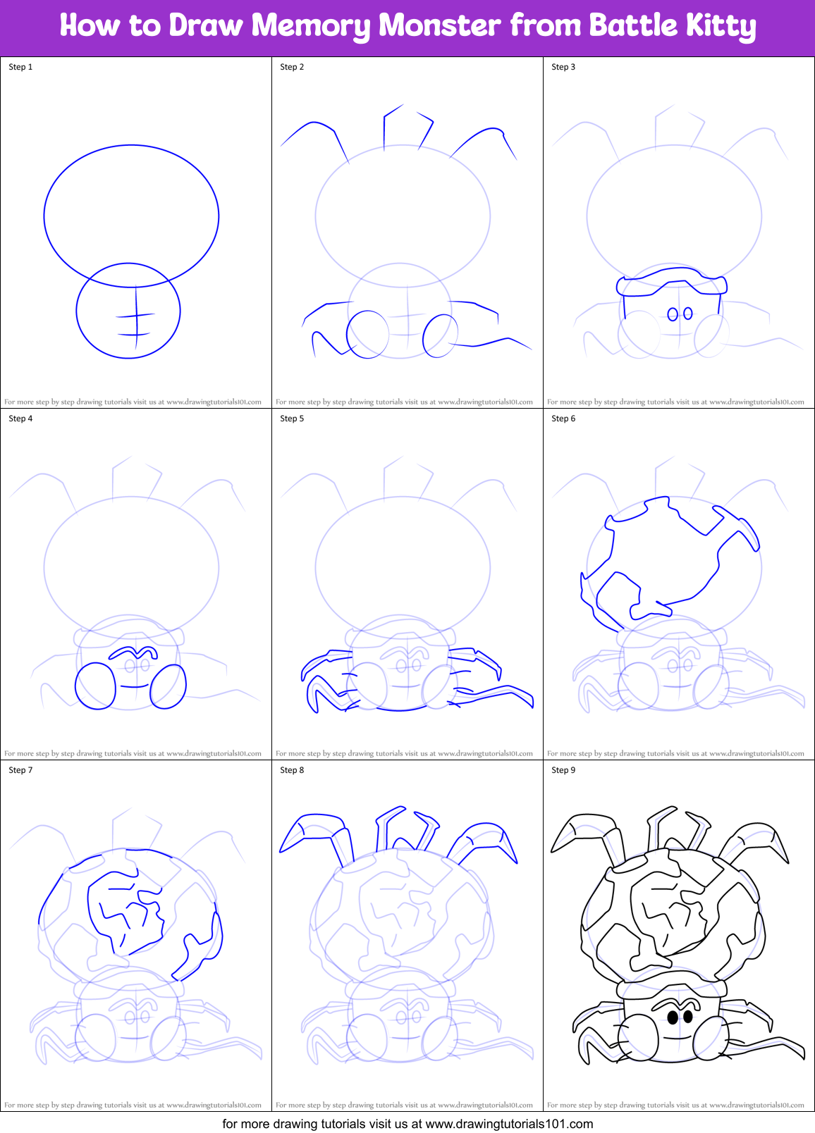 How to Draw Memory Monster from Battle Kitty Printable Step by Step