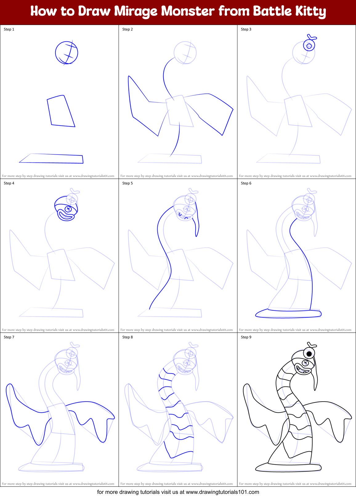 How to Draw Mirage Monster from Battle Kitty Printable Step by Step