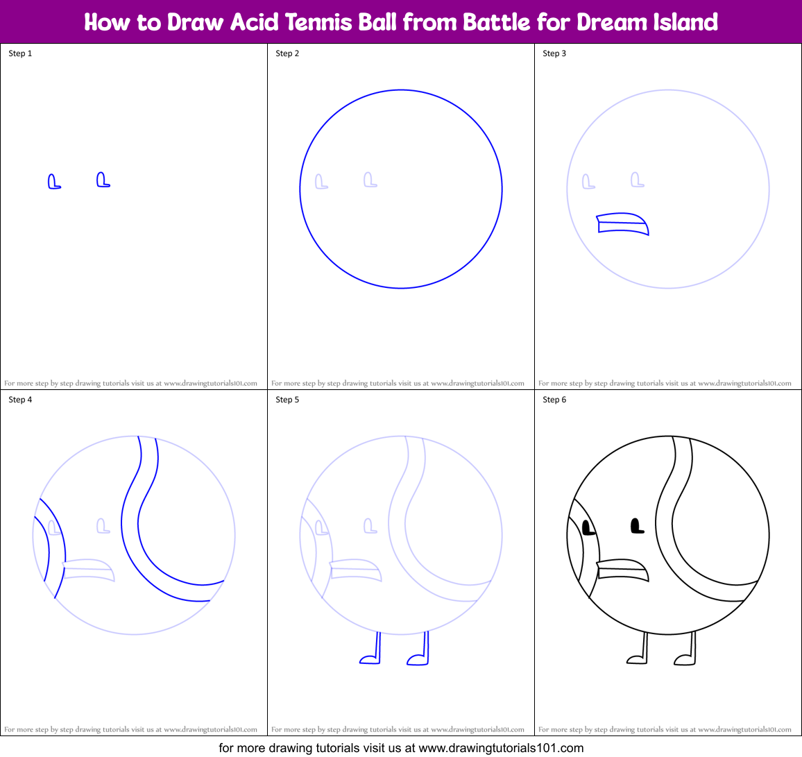 How to Draw Acid Tennis Ball from Battle for Dream Island Printable Step by Step