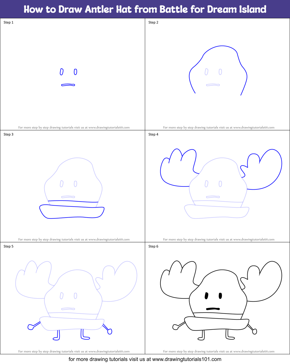 How to Draw Antler Hat from Battle for Dream Island Printable Step by Step