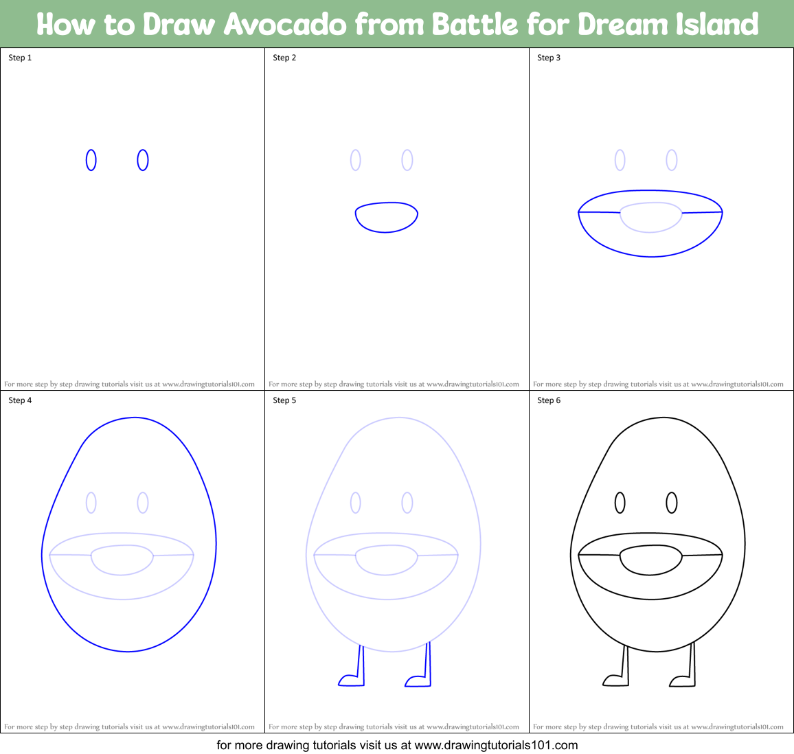 How to Draw Avocado from Battle for Dream Island Printable Step by Step