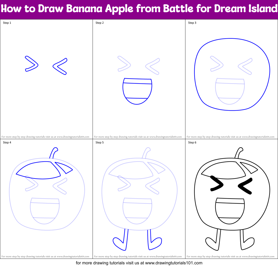 How to Draw Banana Apple from Battle for Dream Island Printable Step by Step