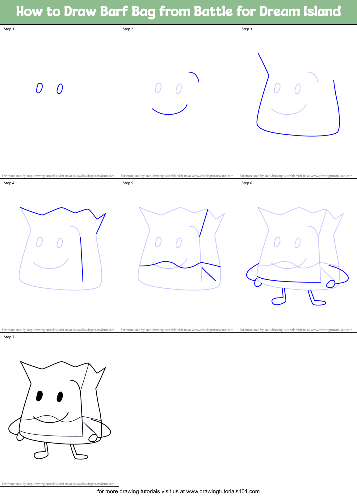 How to Draw Barf Bag from Battle for Dream Island Printable Step by Step
